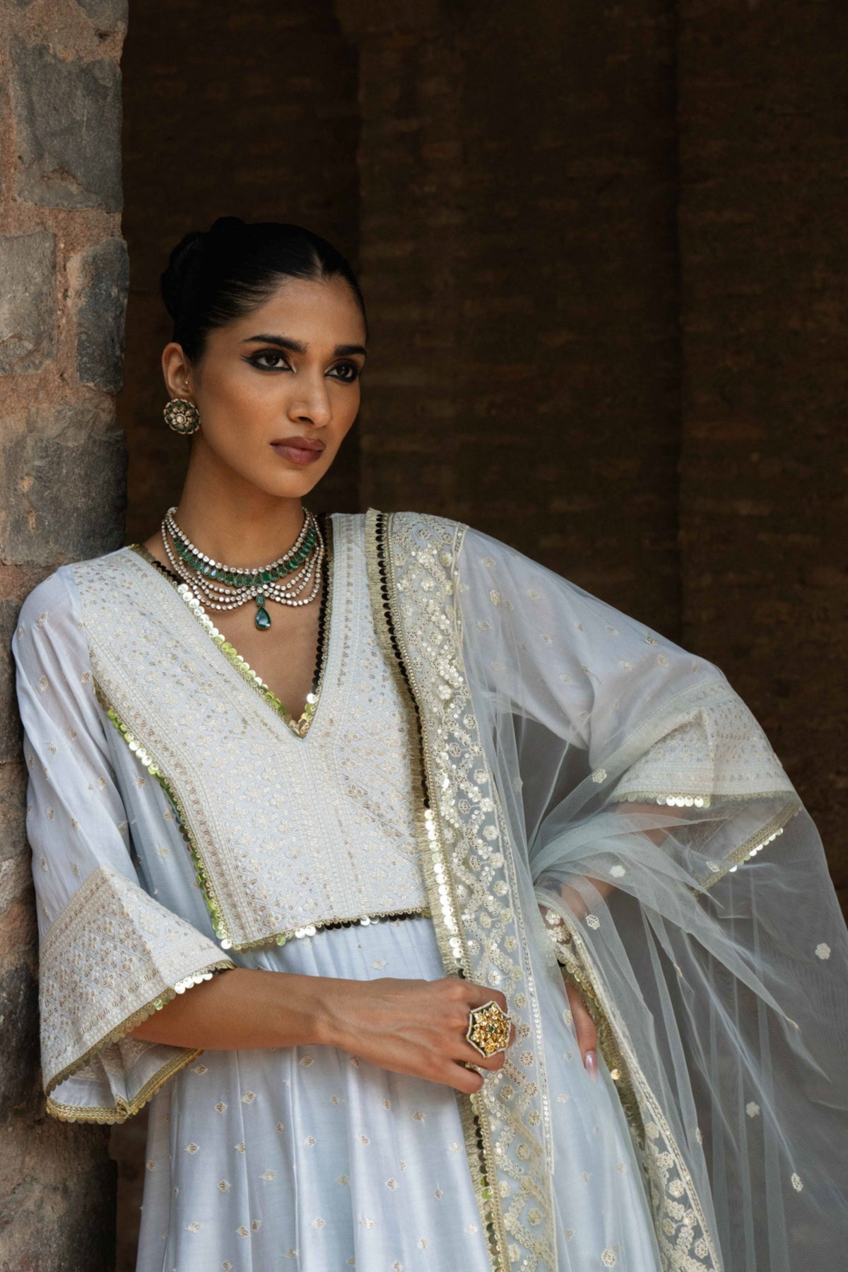 Big Border Ice Blue Anarkali Set