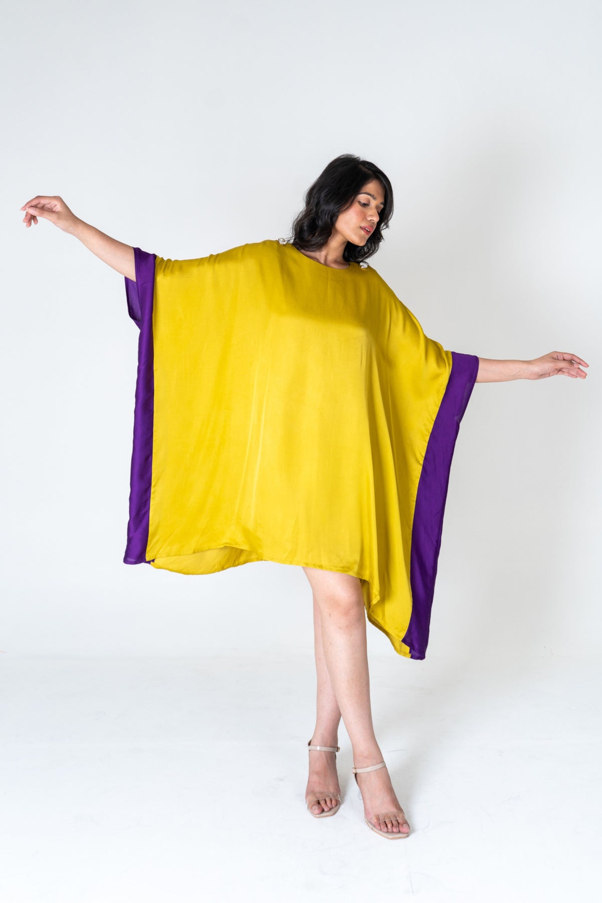 Yellow-purple Short Kaftan Dress
