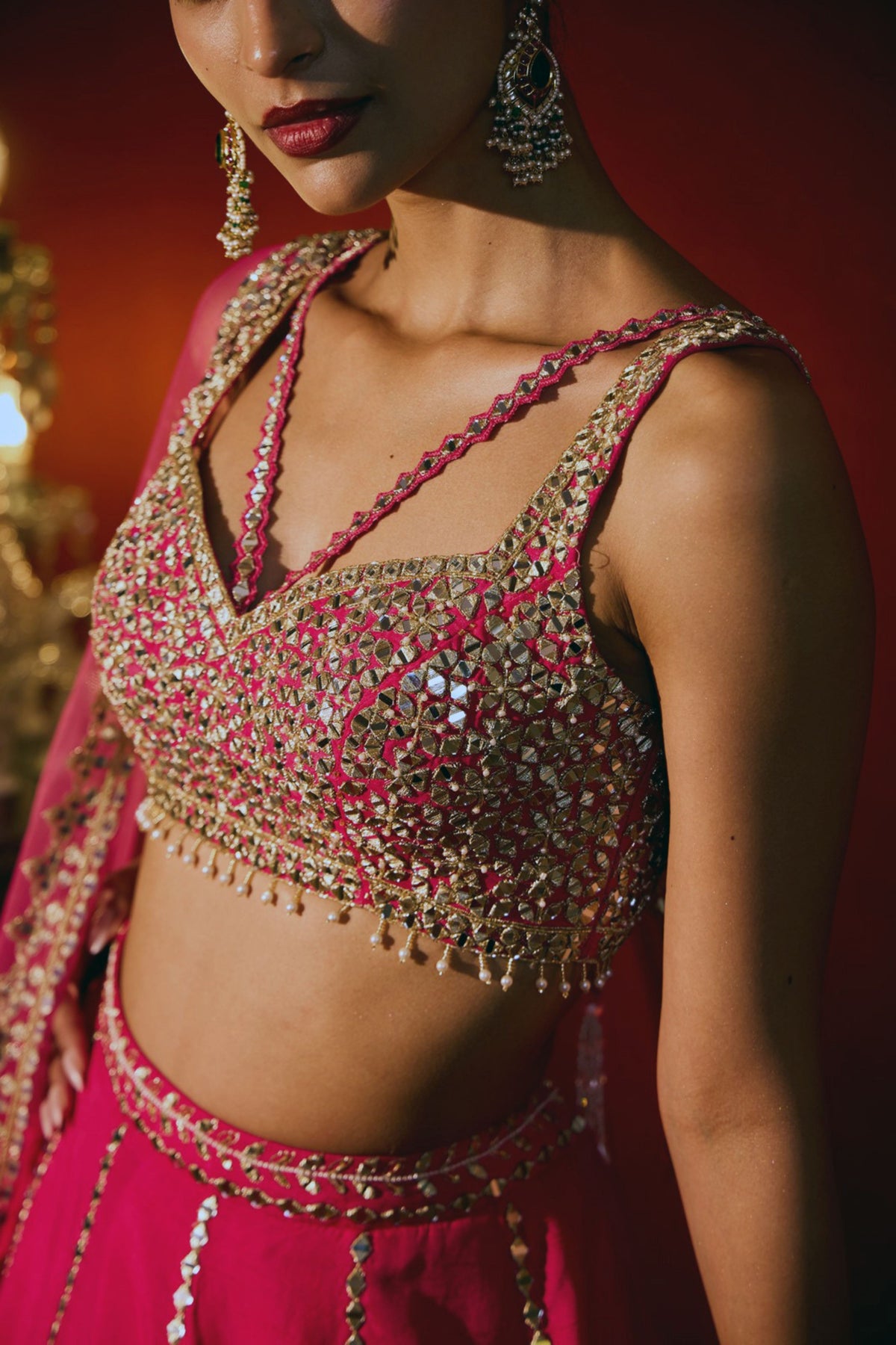 Mirror Scallop Pink  Lehenga Set