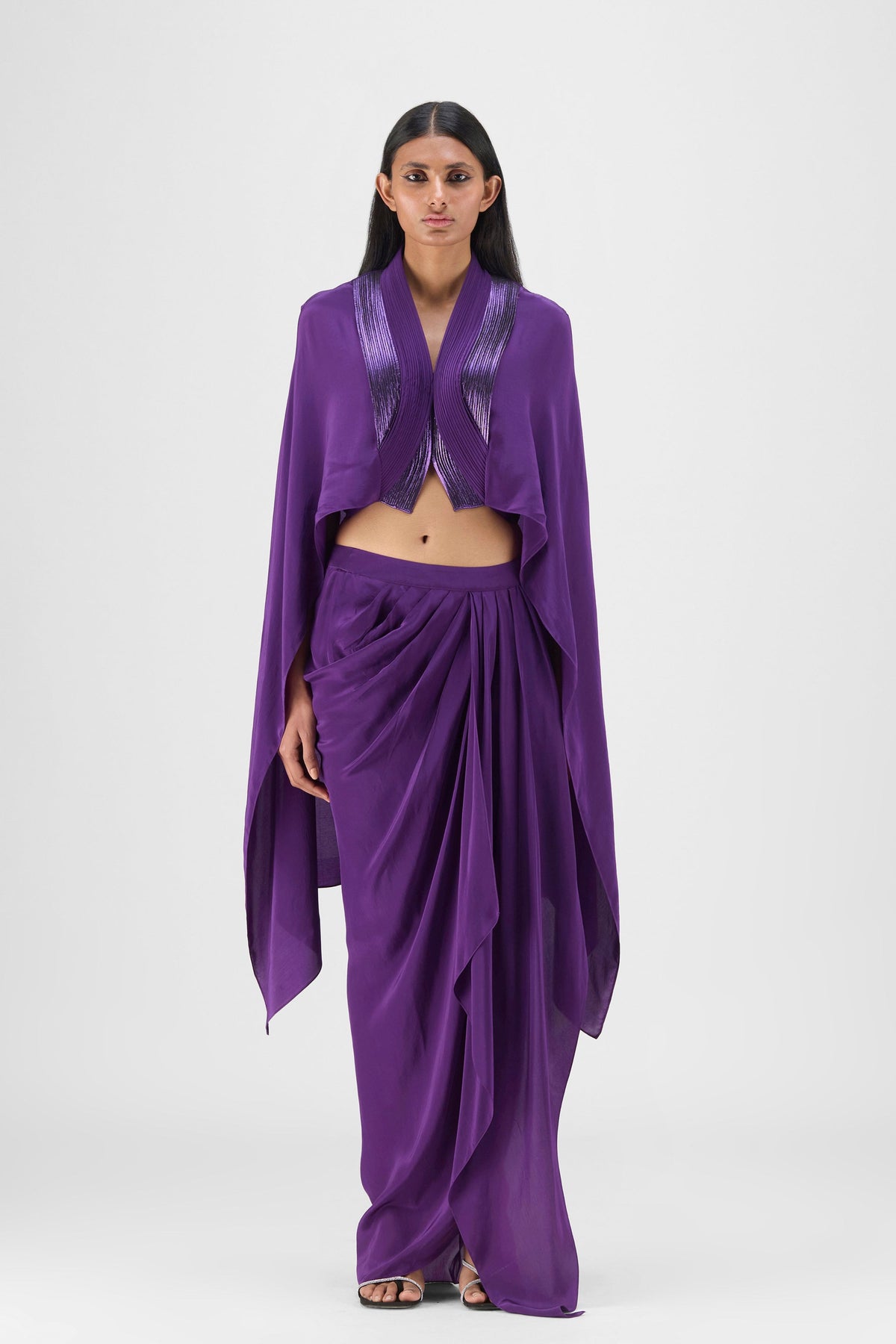 Metallic Structured Cape In Purple