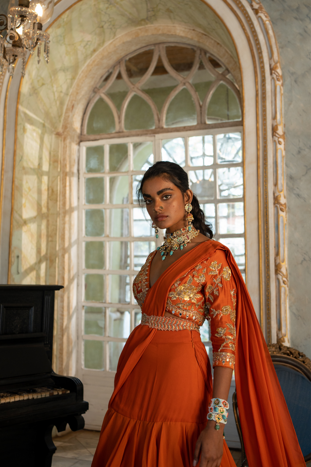 Burnt Orange Sari Set