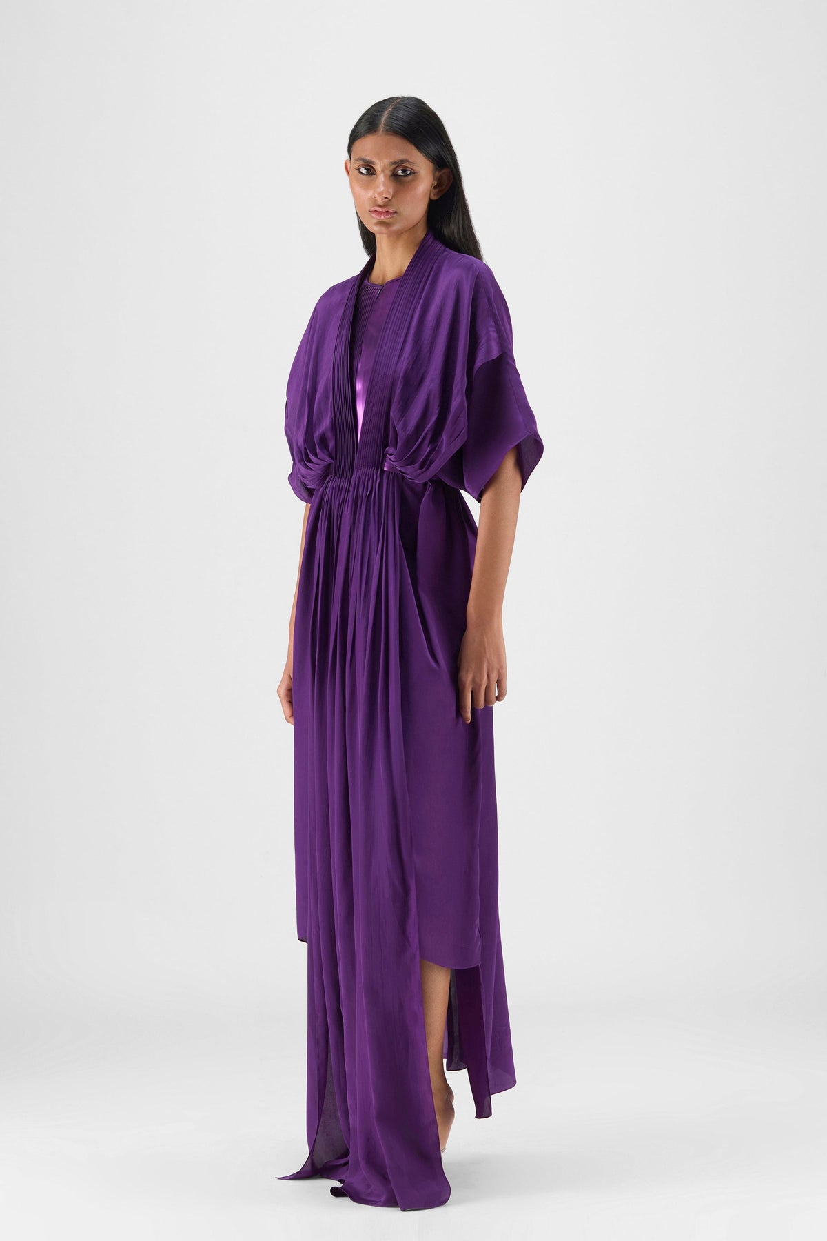 Purple Pleated Layered Gown
