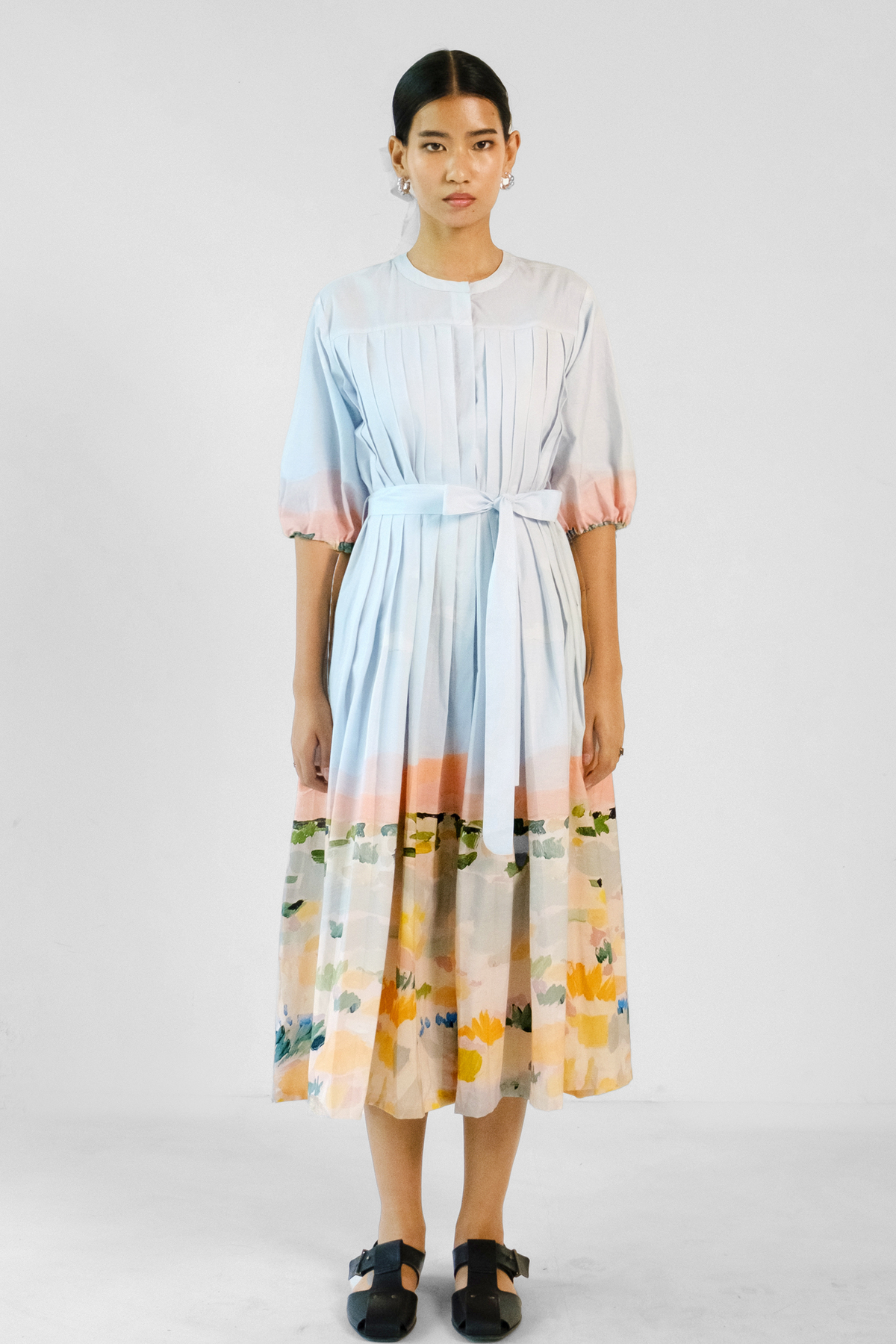 Abstract Printed Belt Dress
