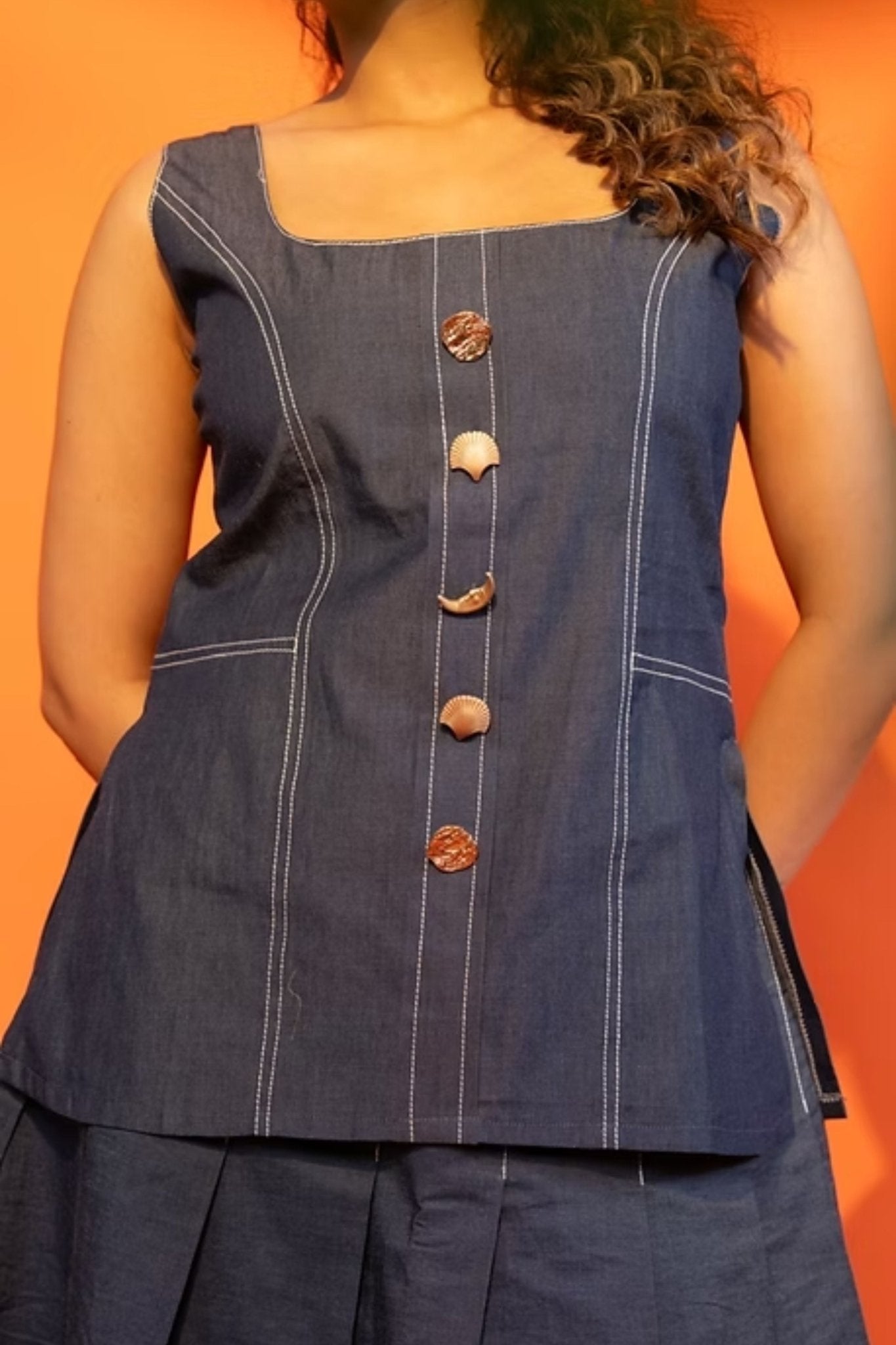Denim Top With Detailed Buttons - Leisure Loom - Elahe