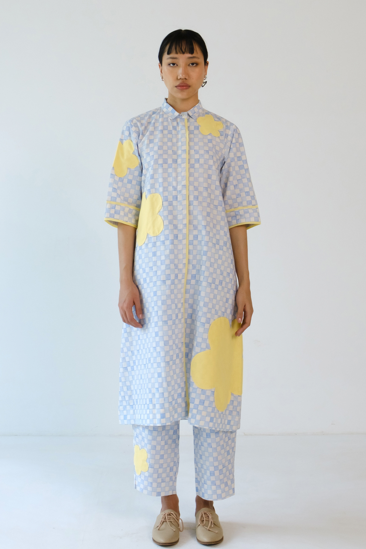 Blue Checks Applique Tunic Set