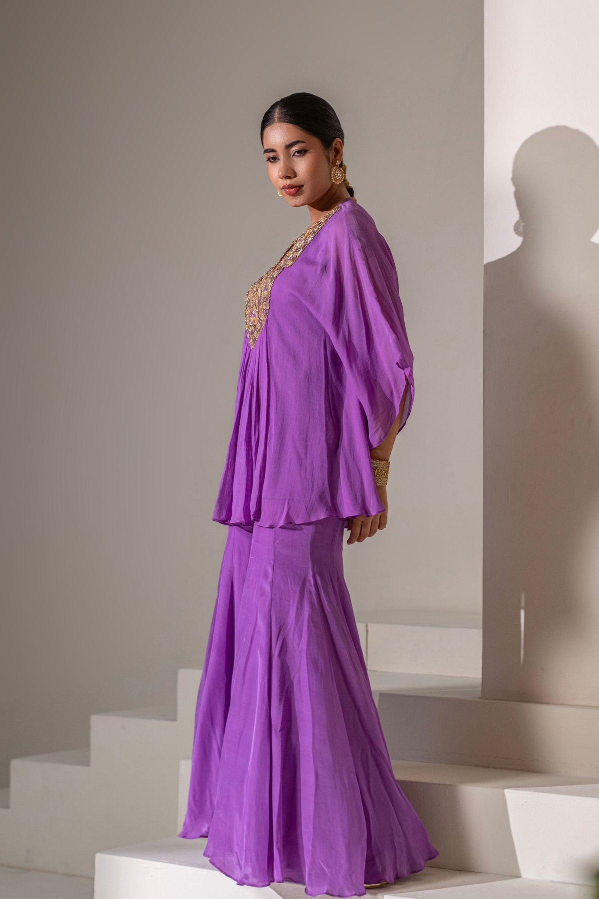 Purple  Kaftan Sharara Set