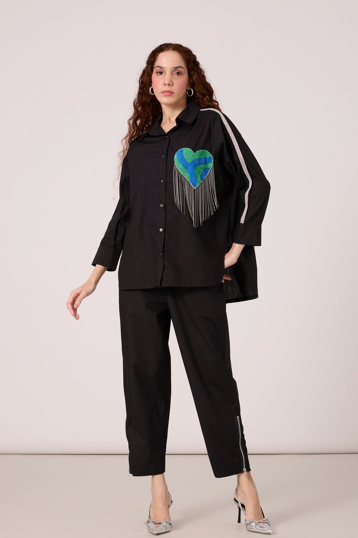 Emille Applique Black Shirt