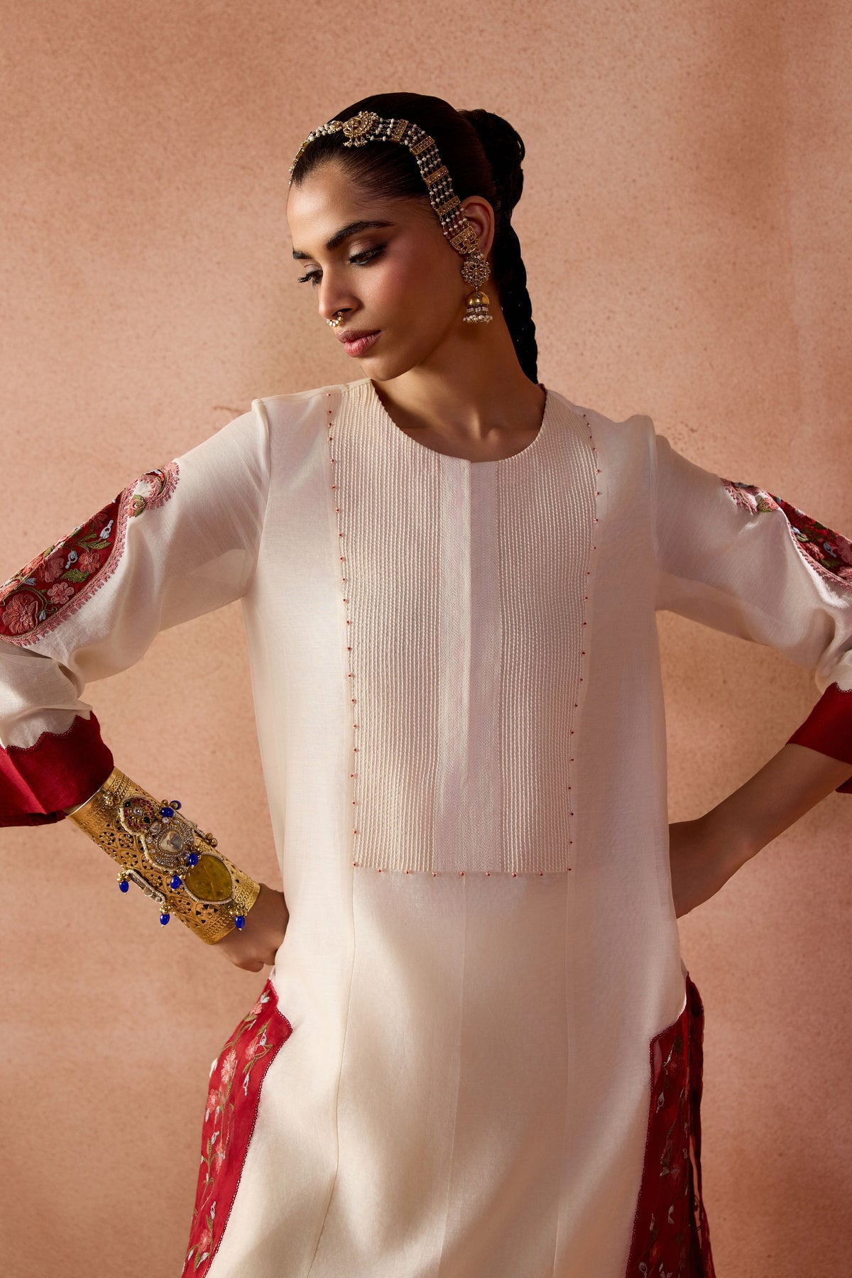Ivory Maroon Kurta Set