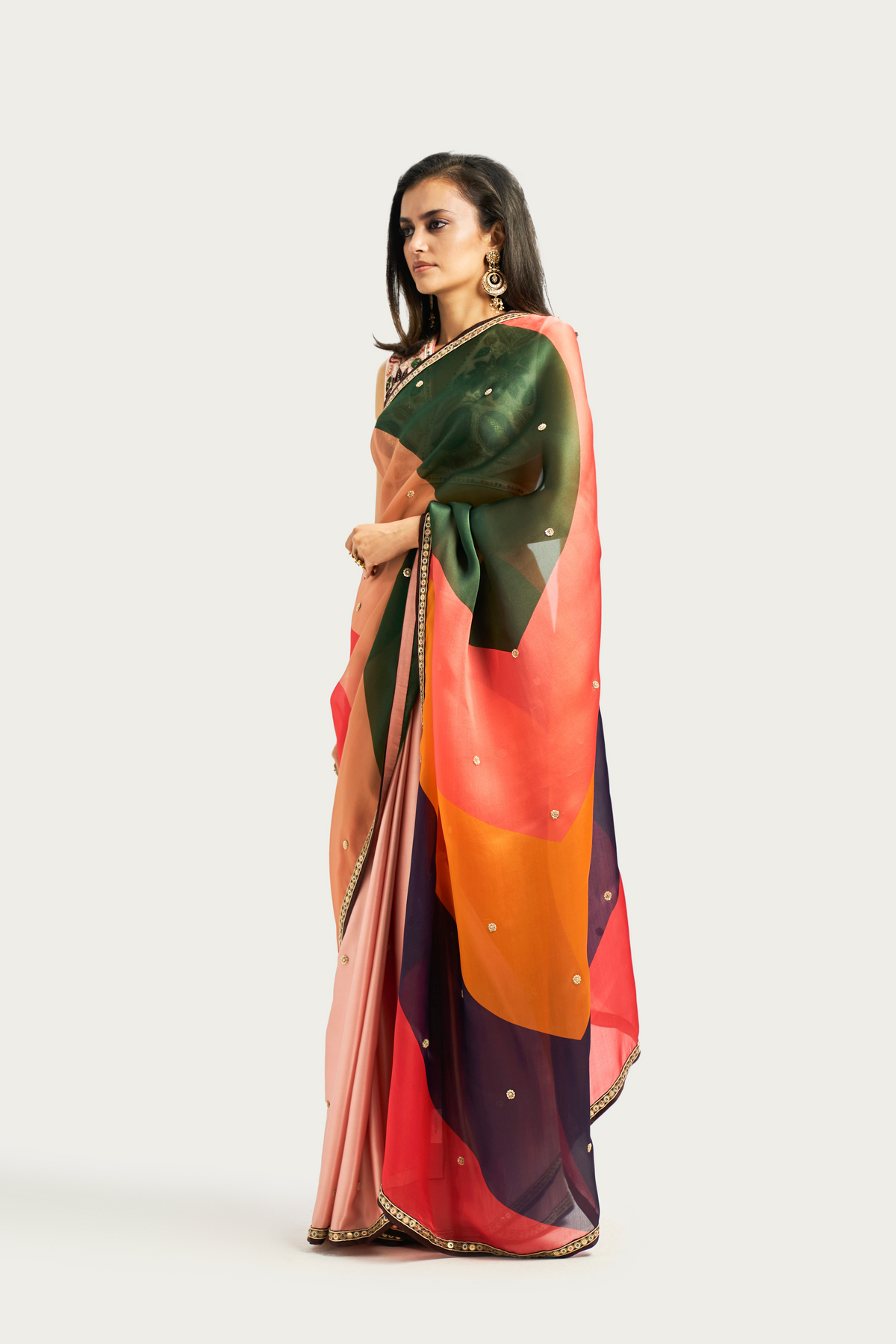 Chevron embroidered saree