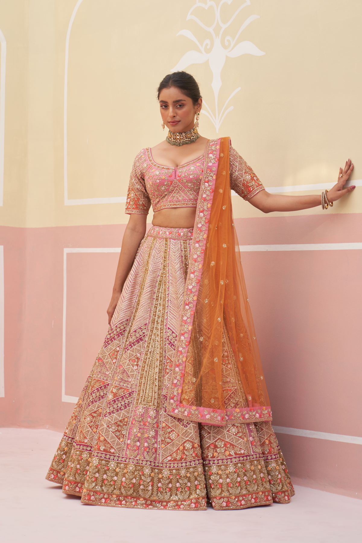 Pink Organza Lehenga Set