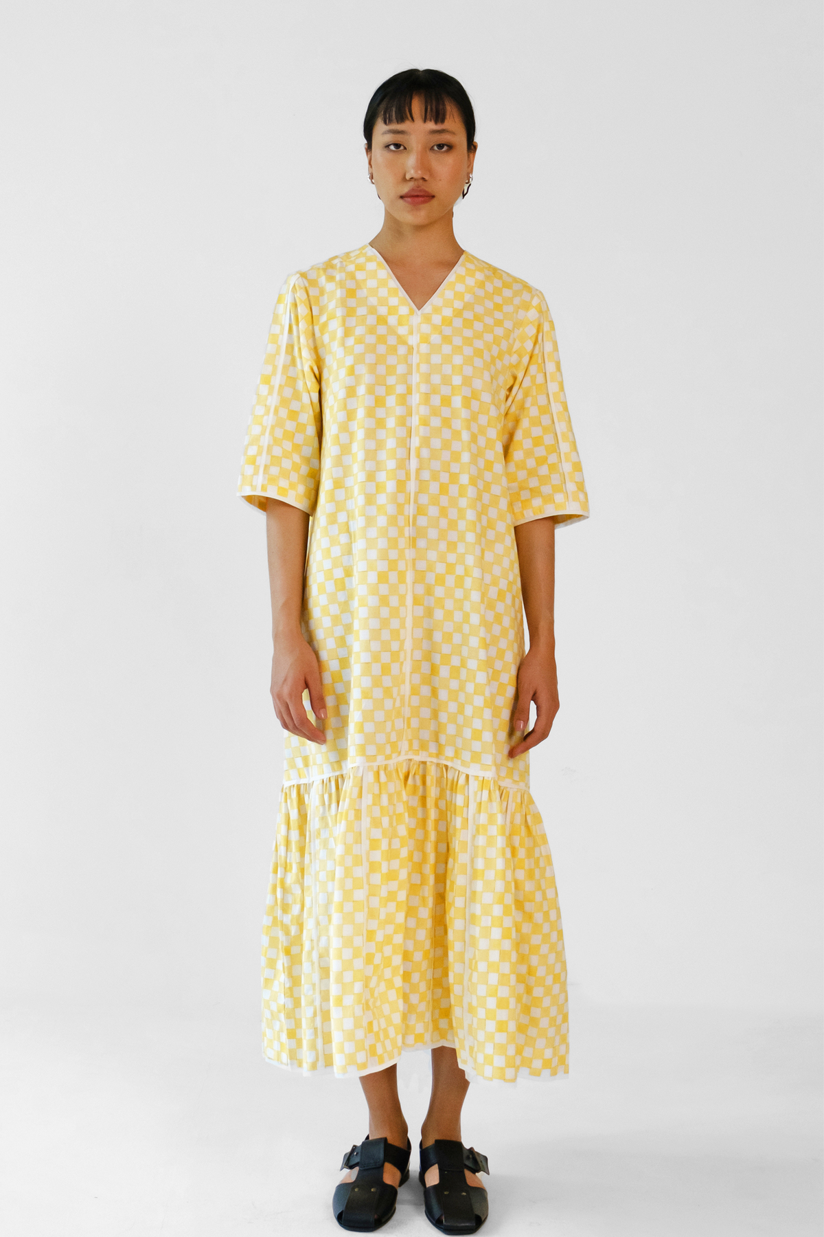 Yellow Checks Applique Dress