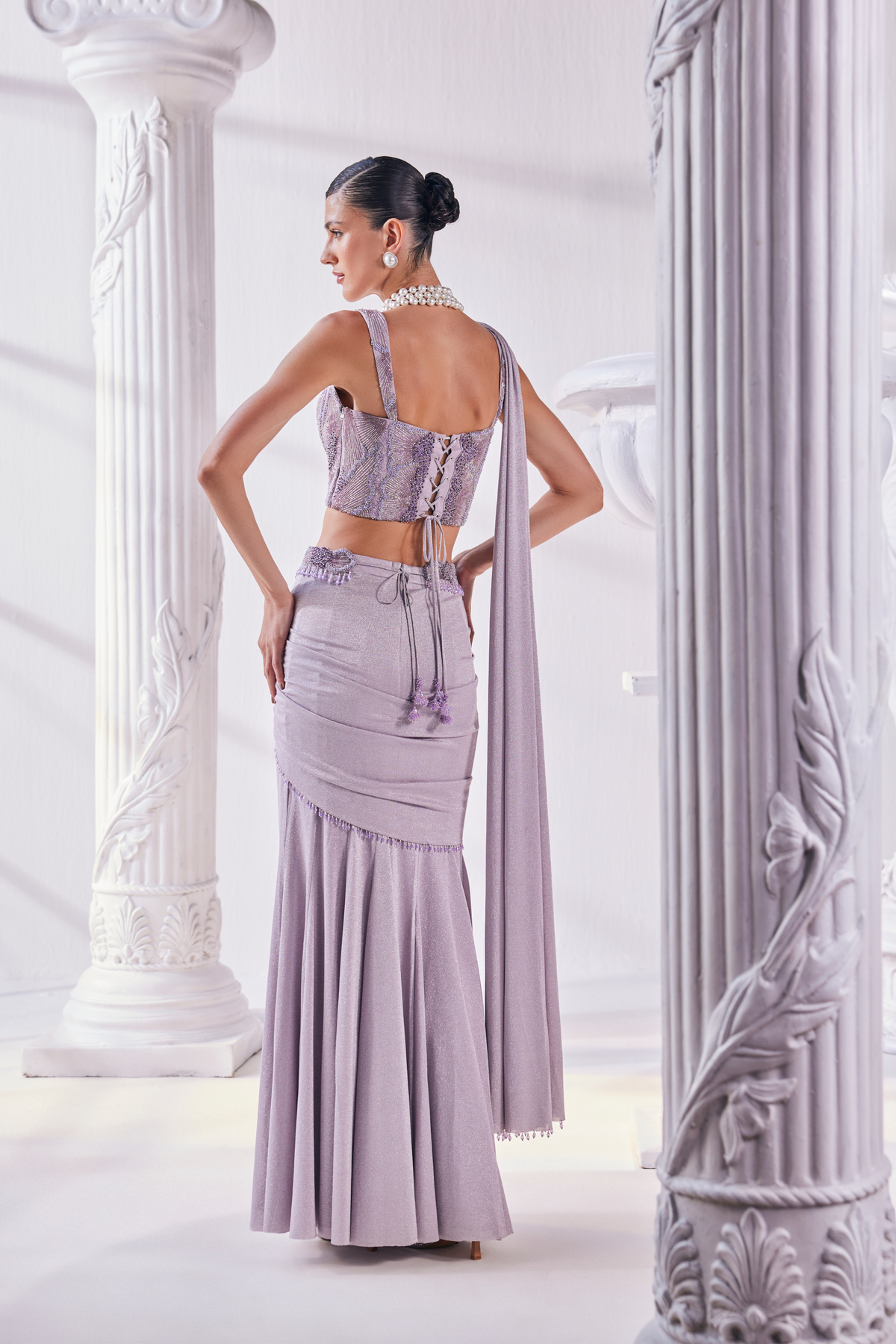 Lilac Draped Saree Set