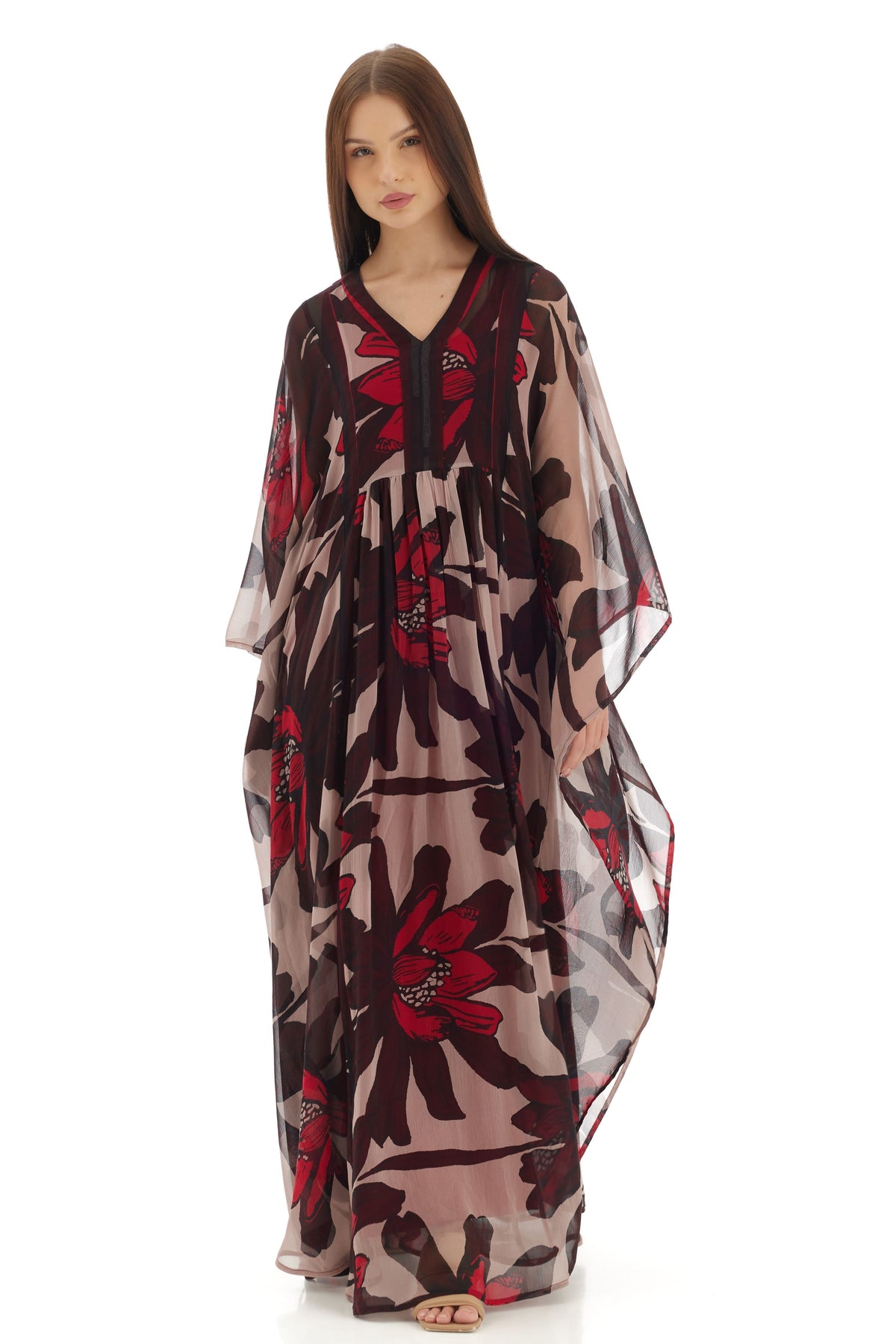 Beige and Brown Floral Kaftan