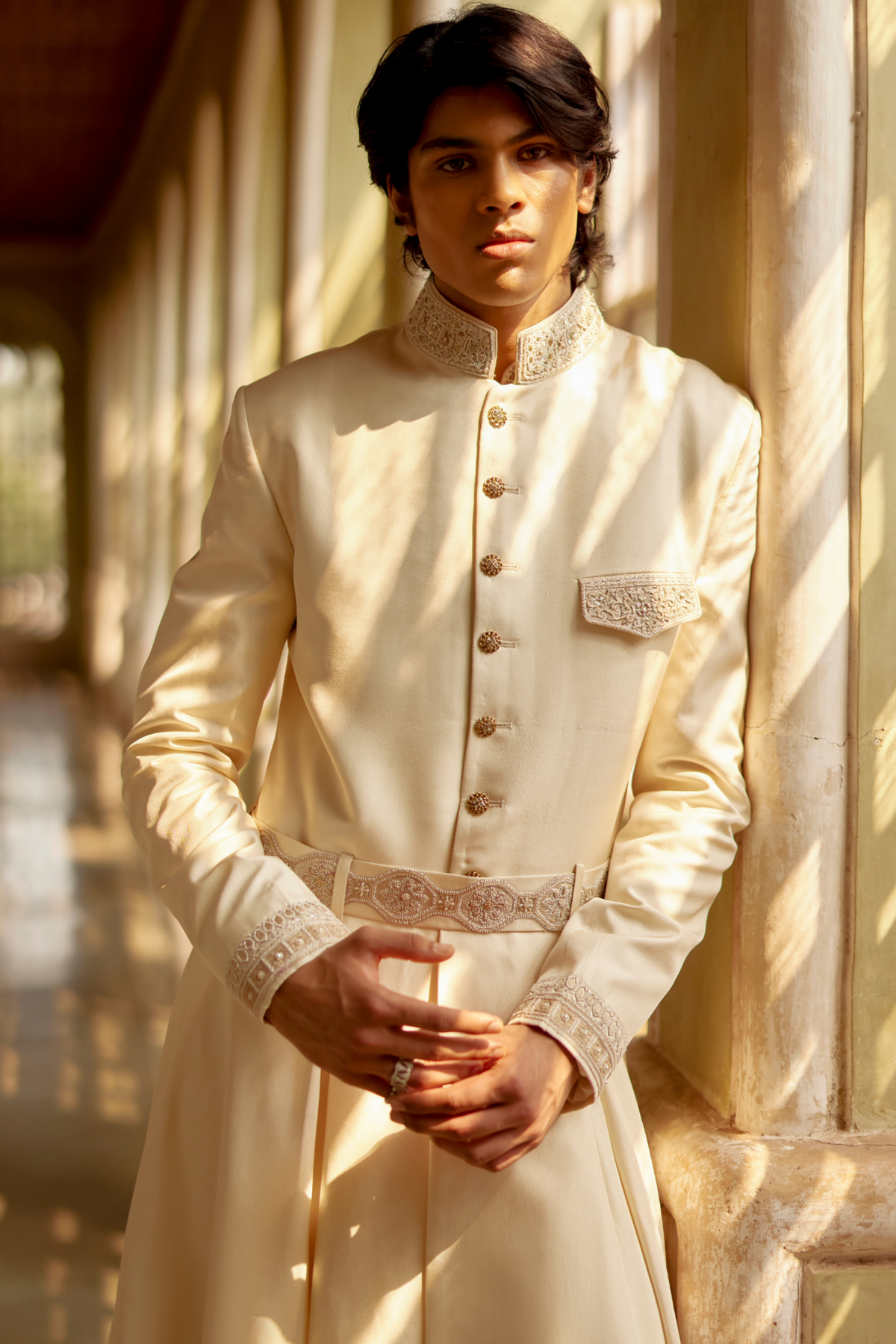 Pleated Sherwani Set