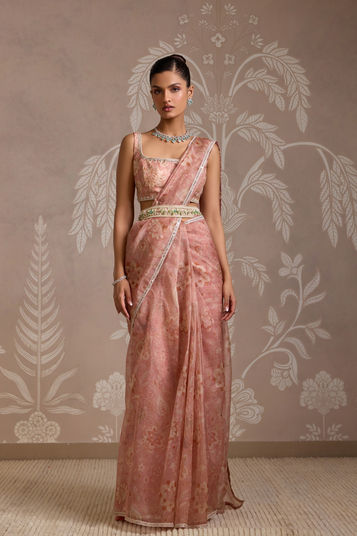 Coral Print Saree Set