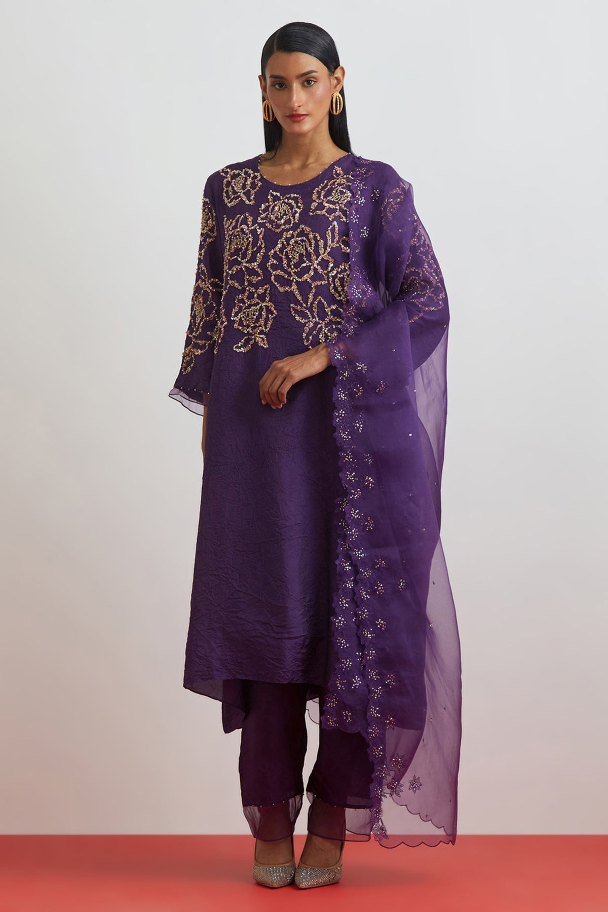 Violet Sequined Organza Dupatta