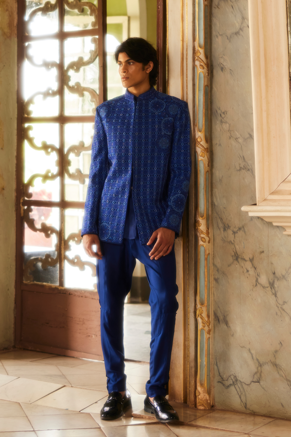 Blue Bandhgala Set