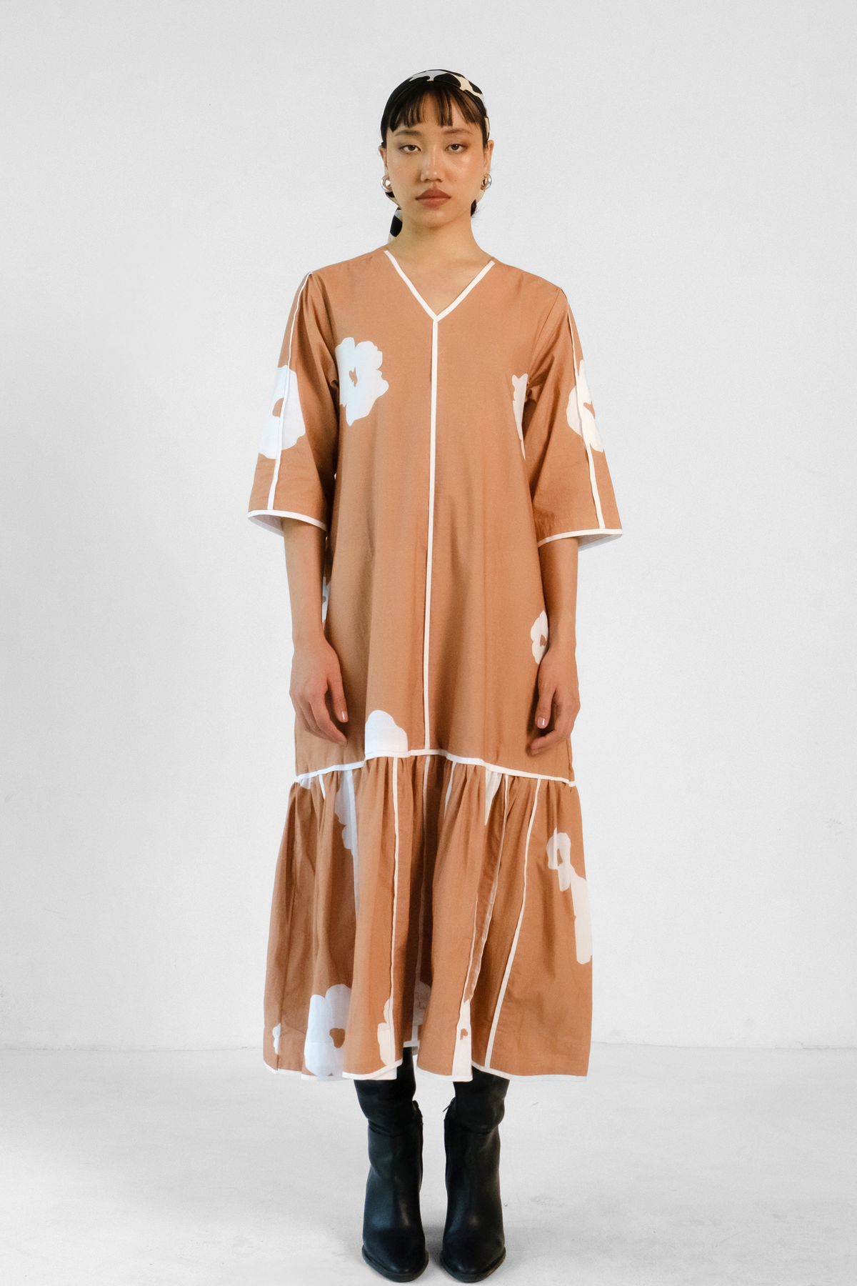 Brown Poppy Applique Dress
