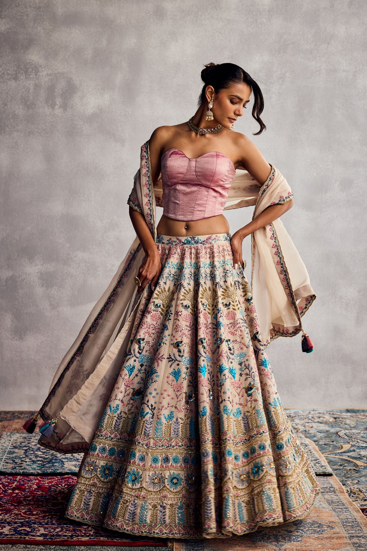 Ivory and Pink Lehenga Set