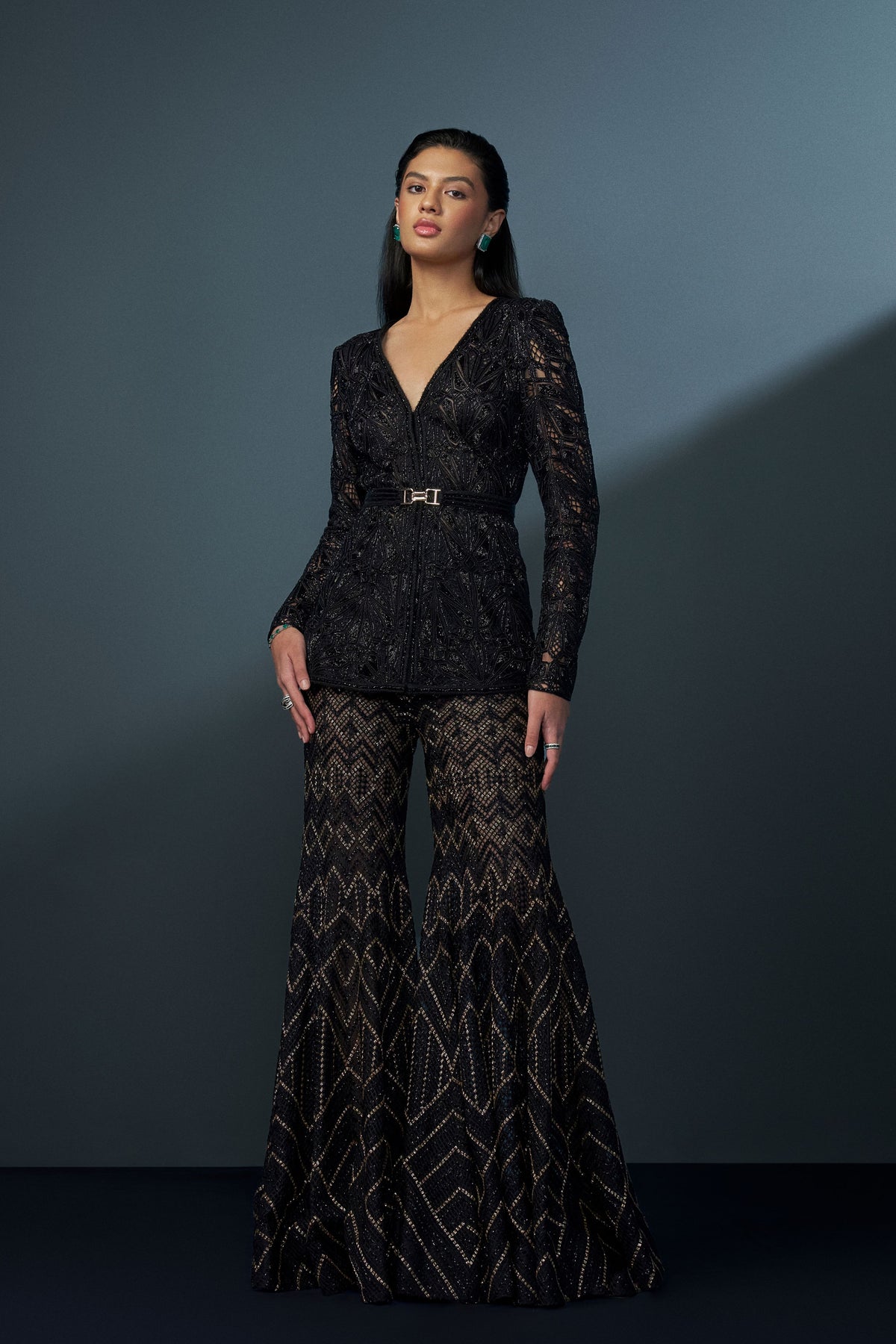 Isra Black Kurta With Sharara