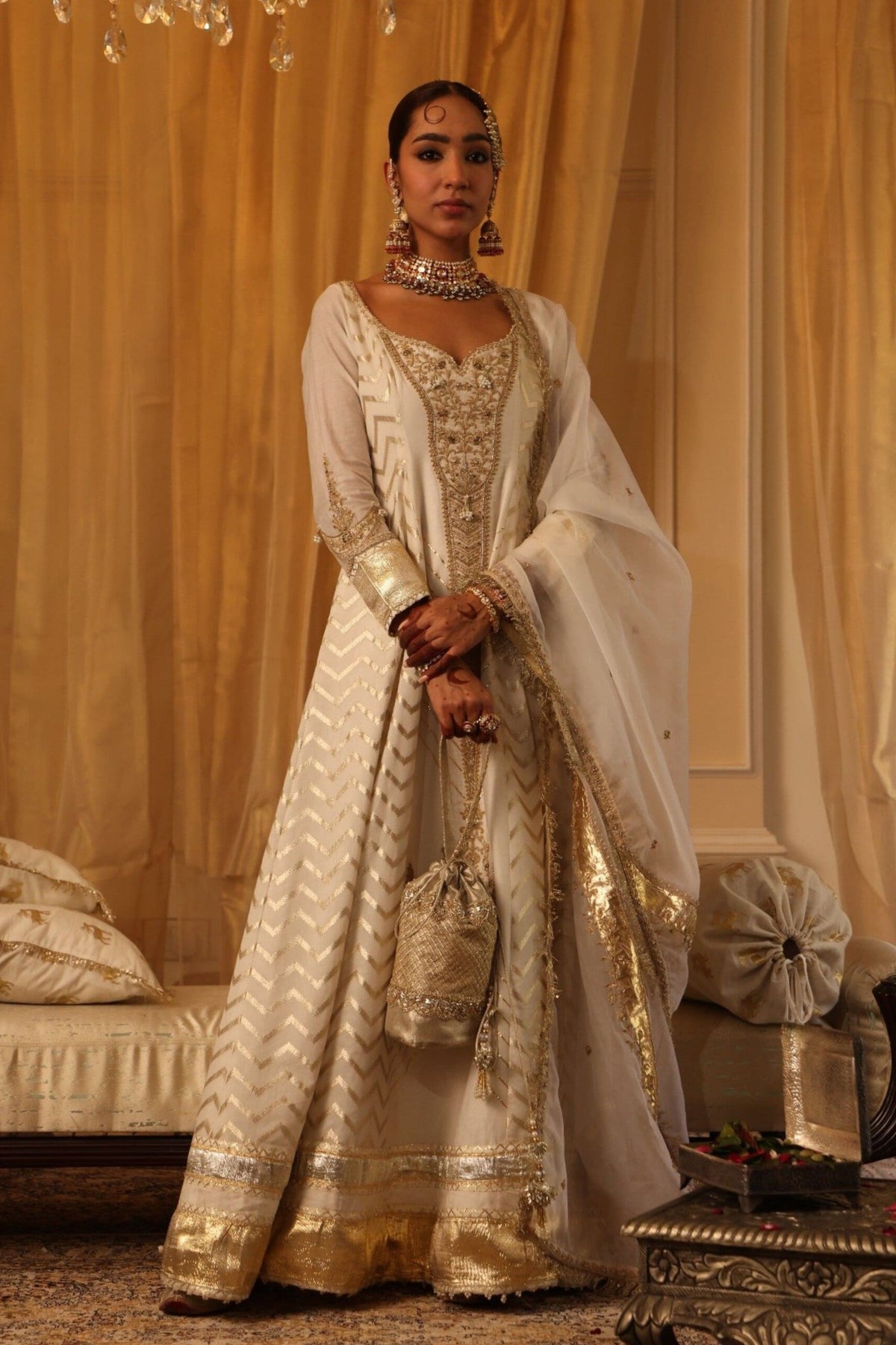 Chanderi Silk Ivory Anarkali Set