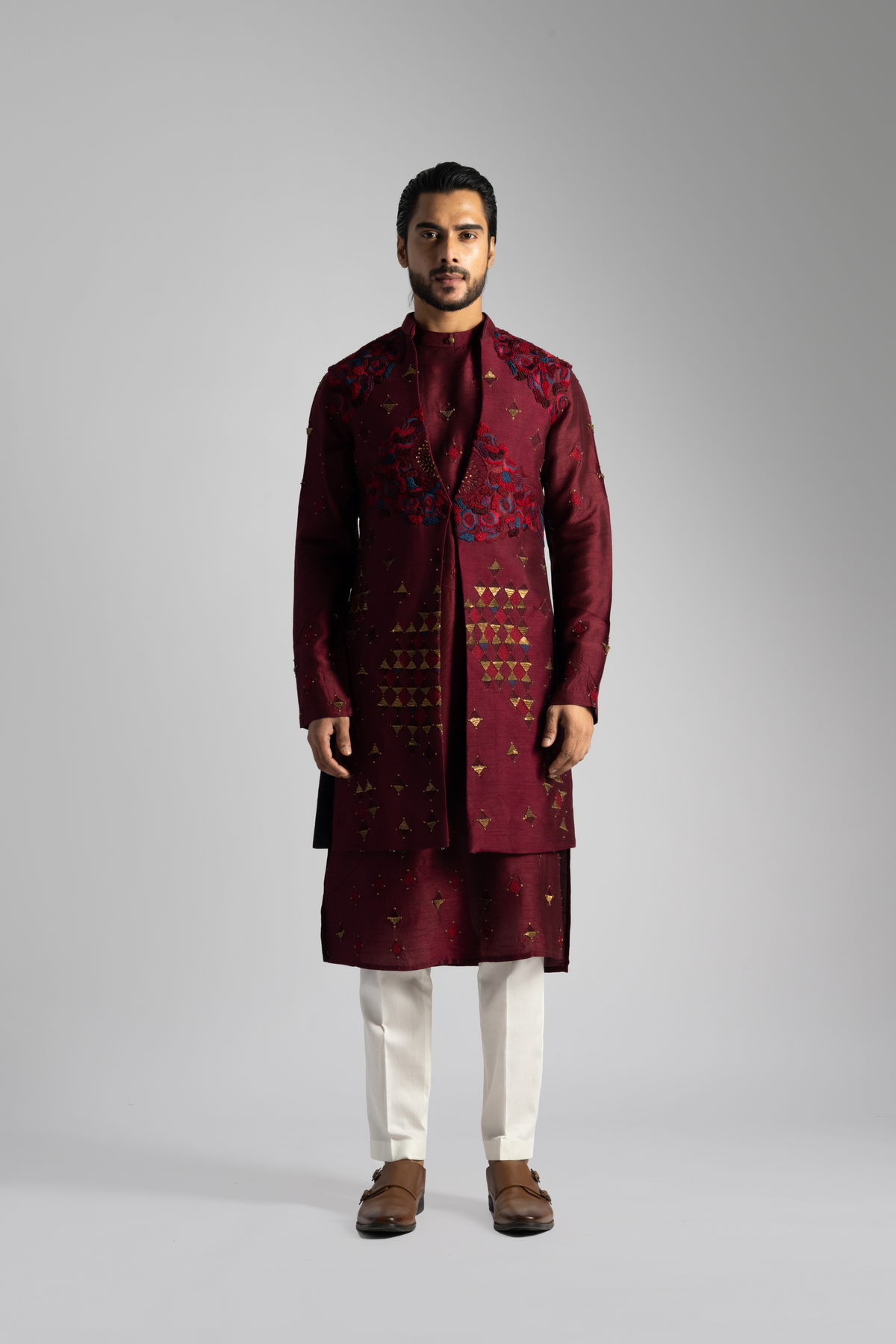 Deep Red Long Kurta Set