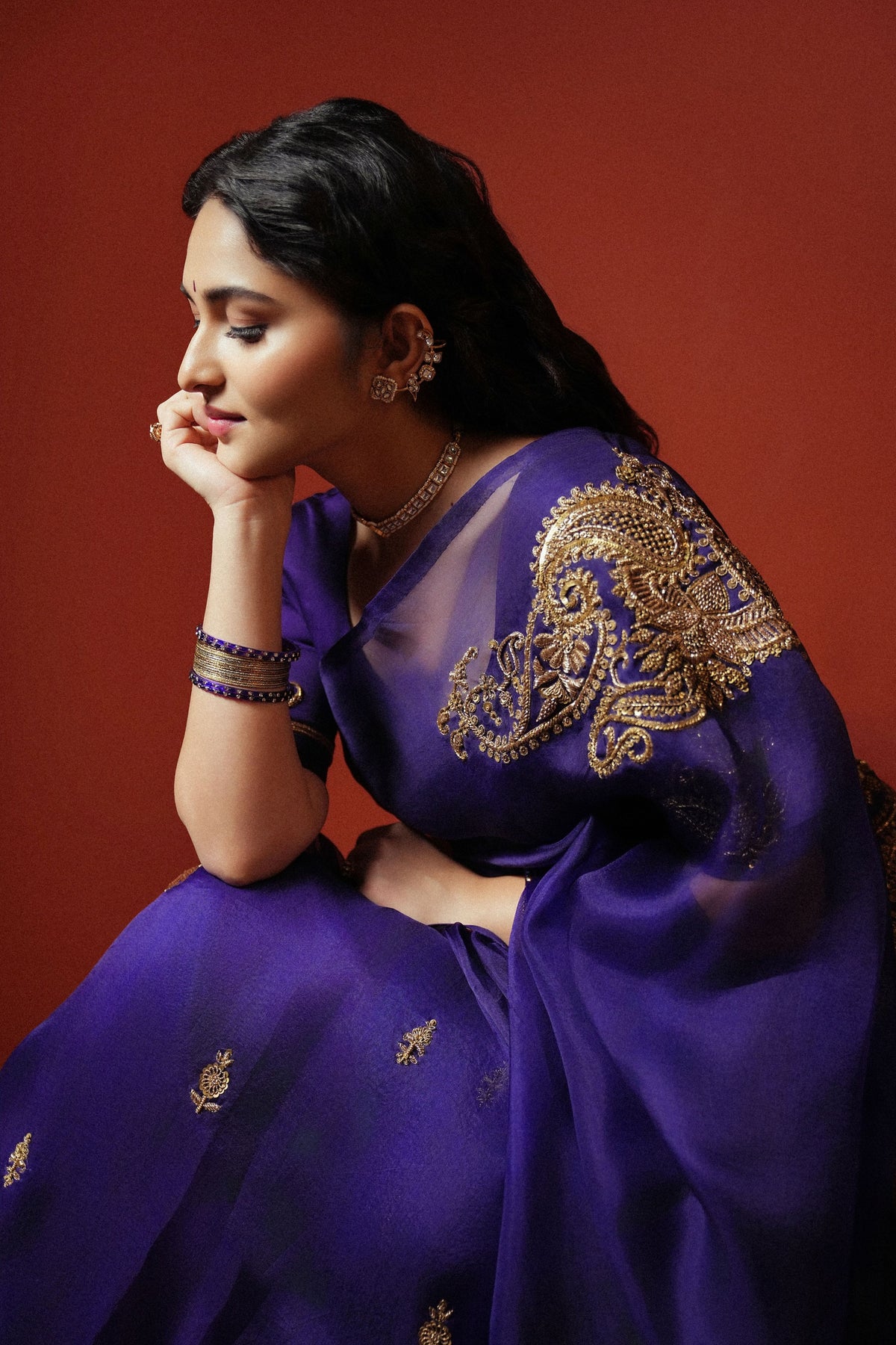 Kamli Zardozi Organza Saree Set