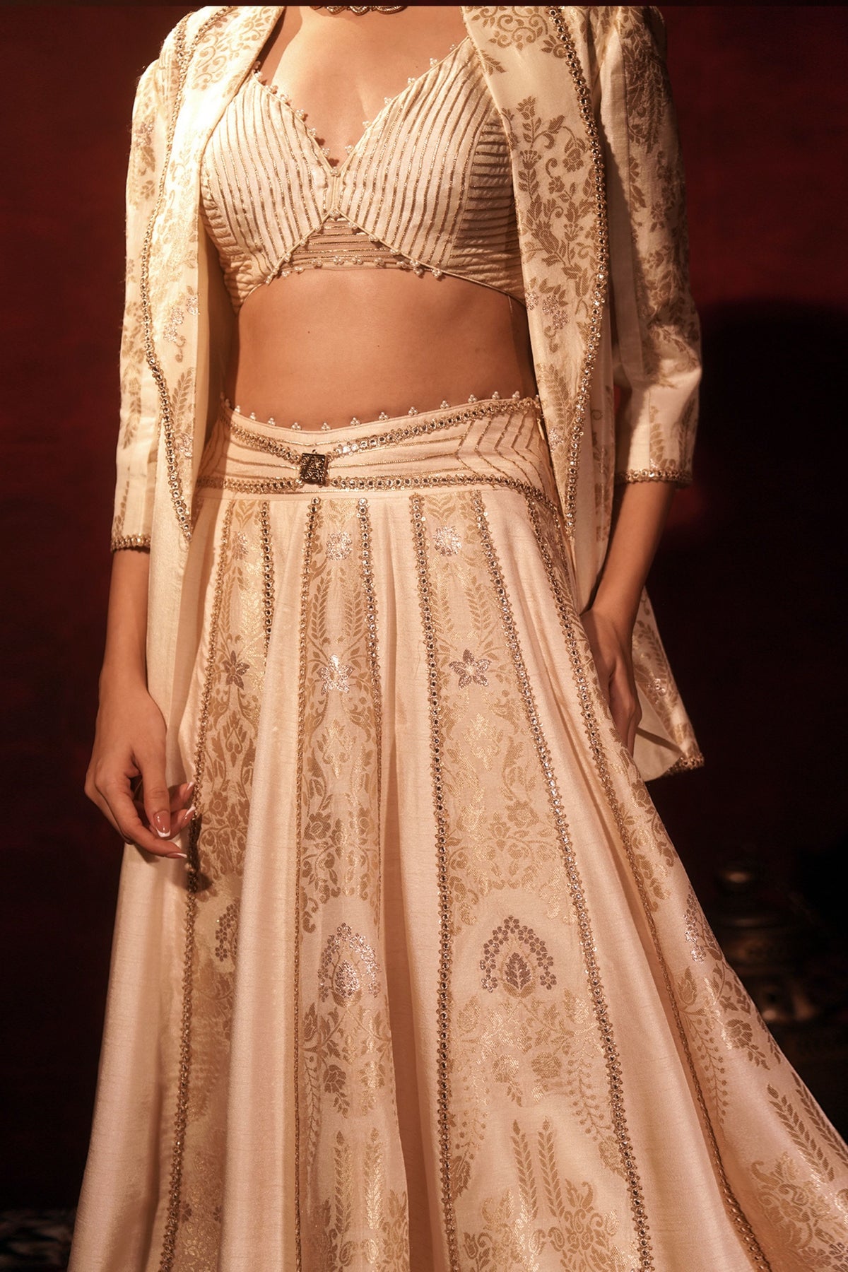 Ivory Brocade Blazer Lehenga Set
