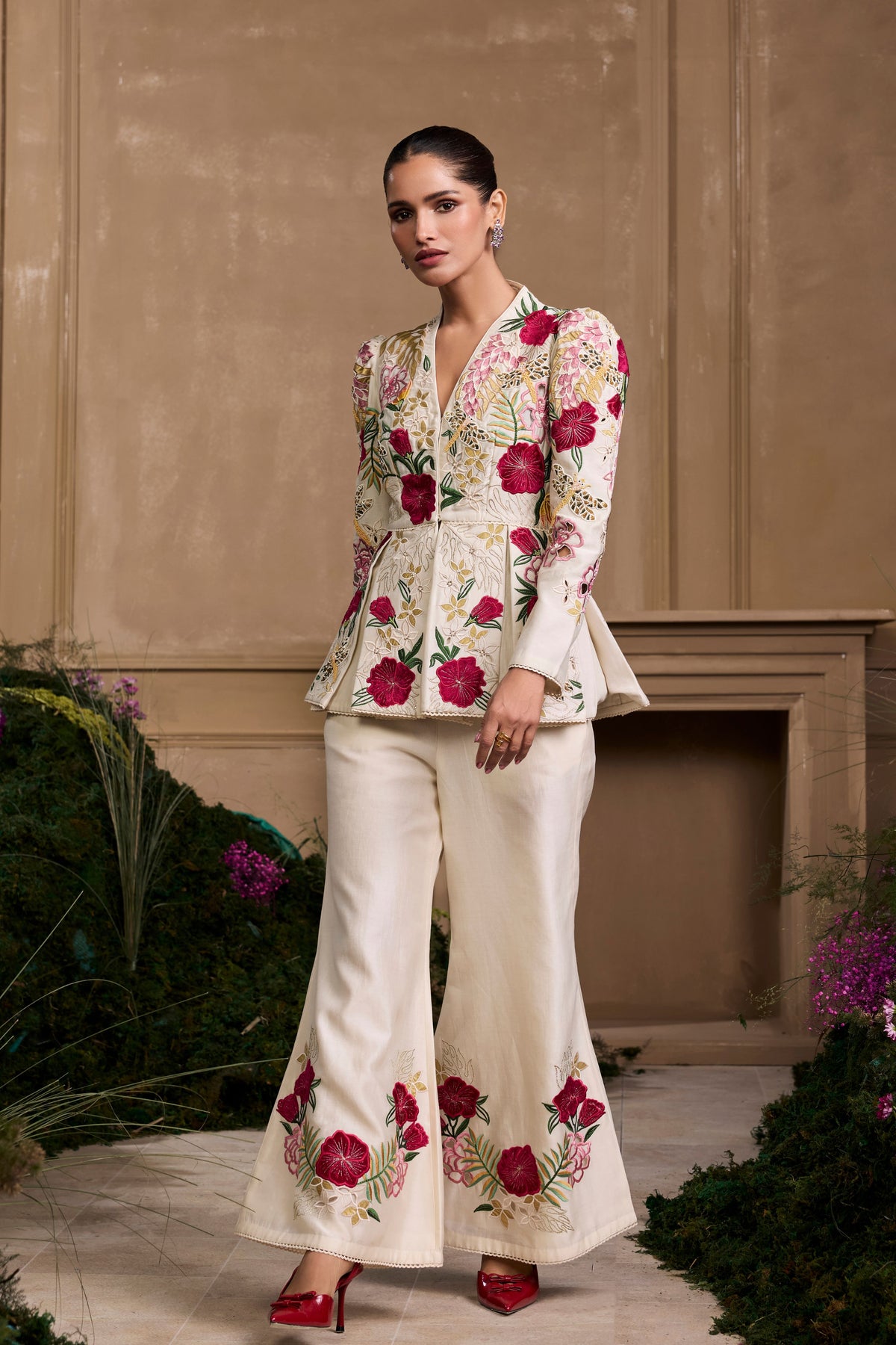 Ivory Floral Bell Bottom Pant