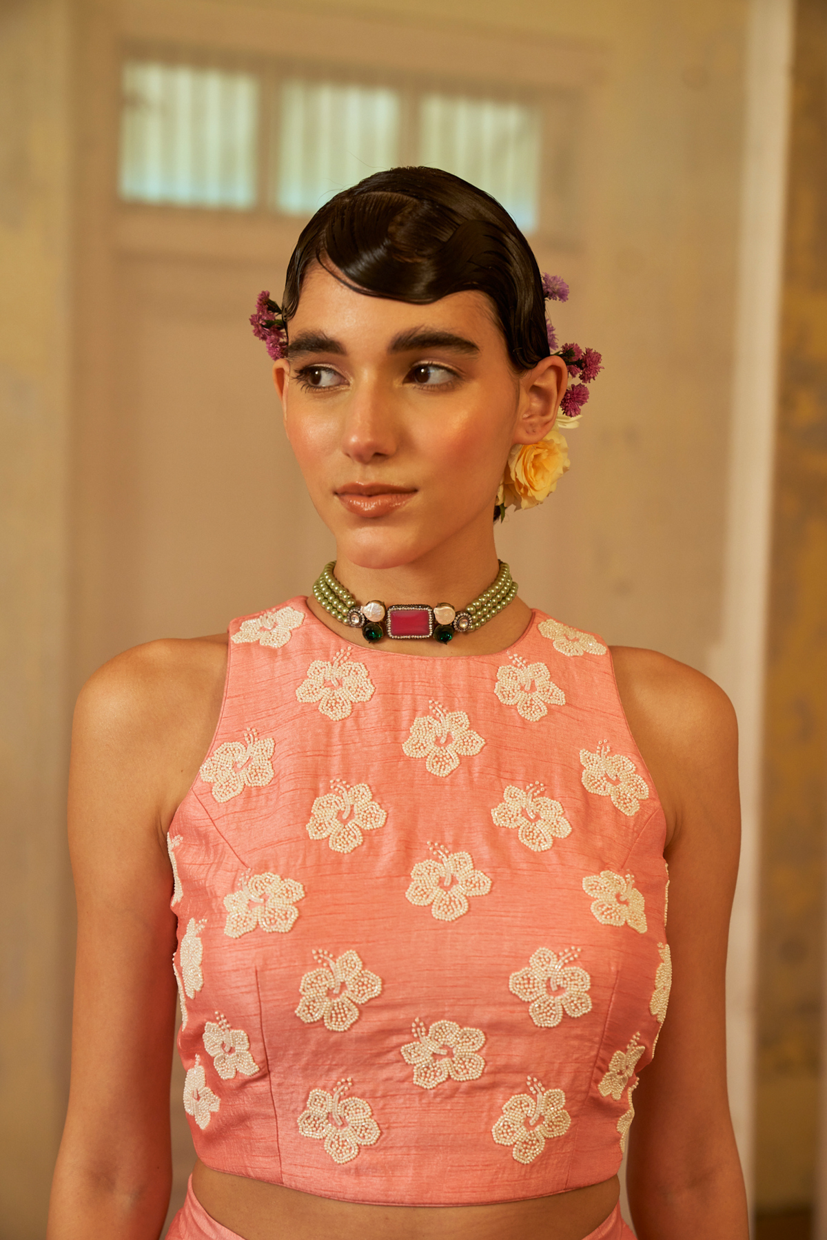 Pink Crop Top Palazzo Set