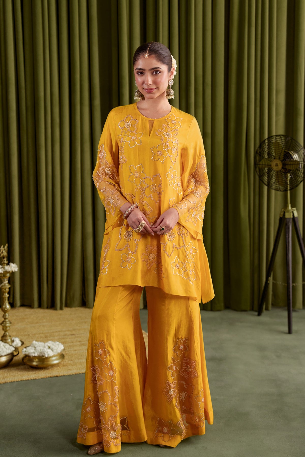 Golden Yellow Embroidered Kurta Set