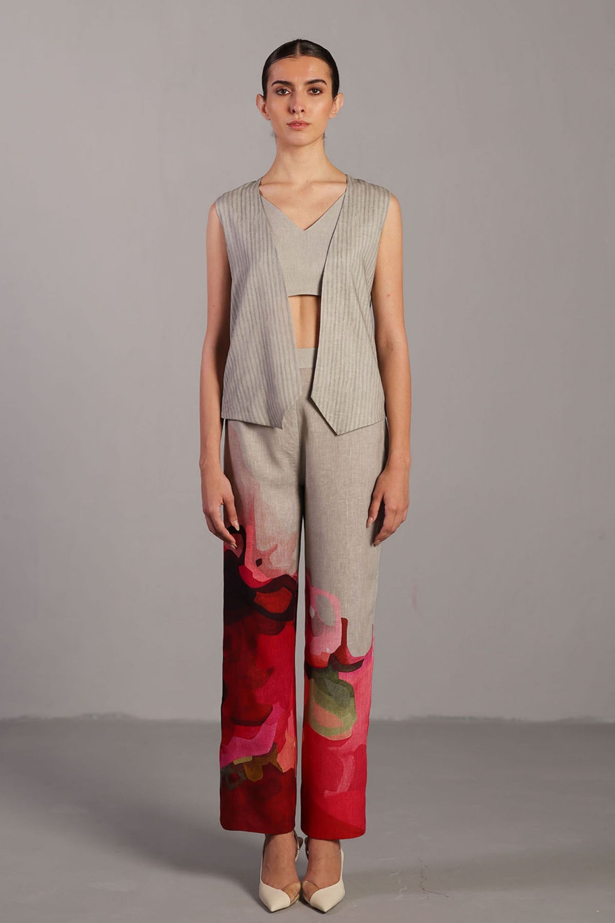 Diffuse Crimson Red and Grey Top