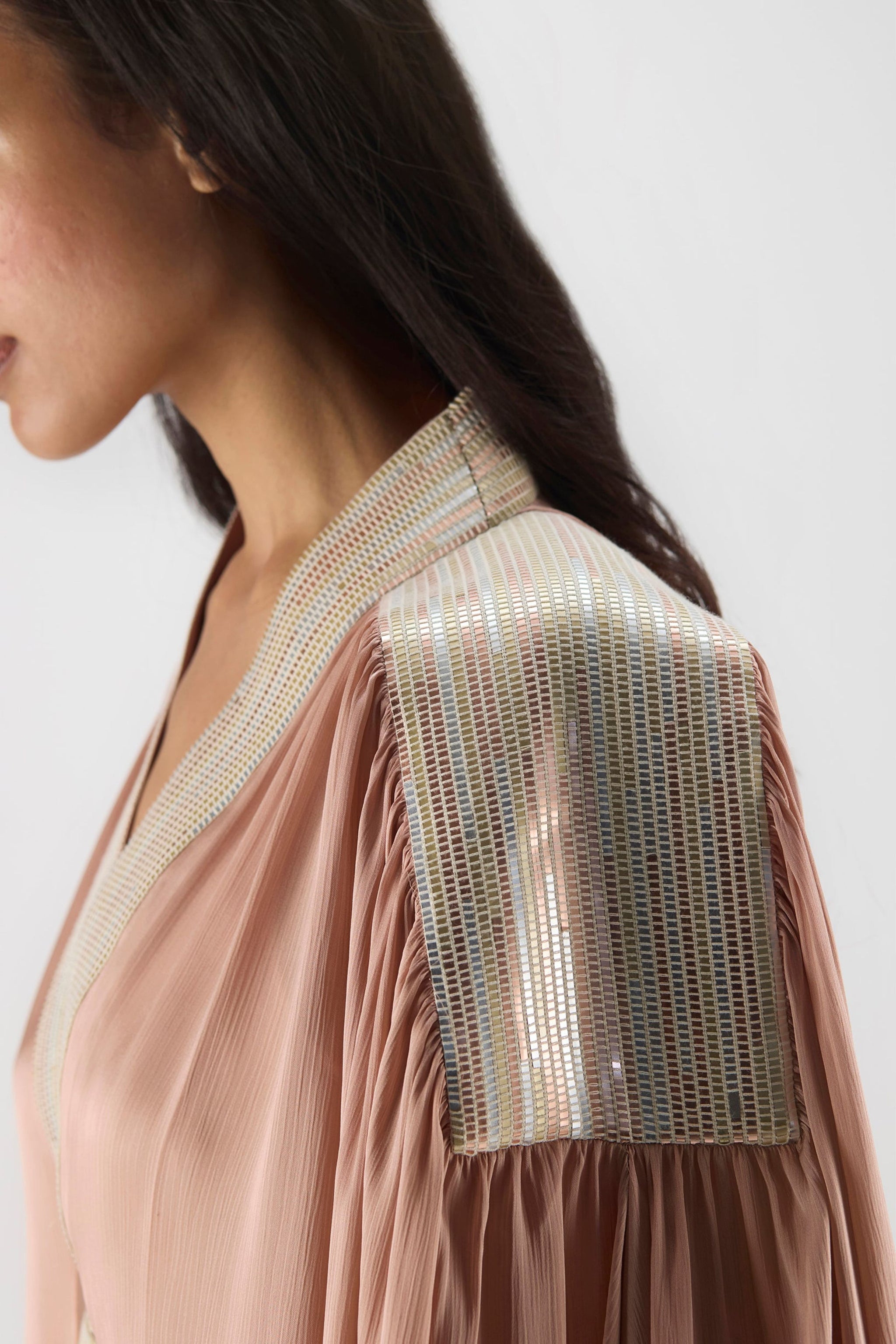 Structured Cape Amit Aggarwal - Rose Metallic Structured Cape Set - Elahe
