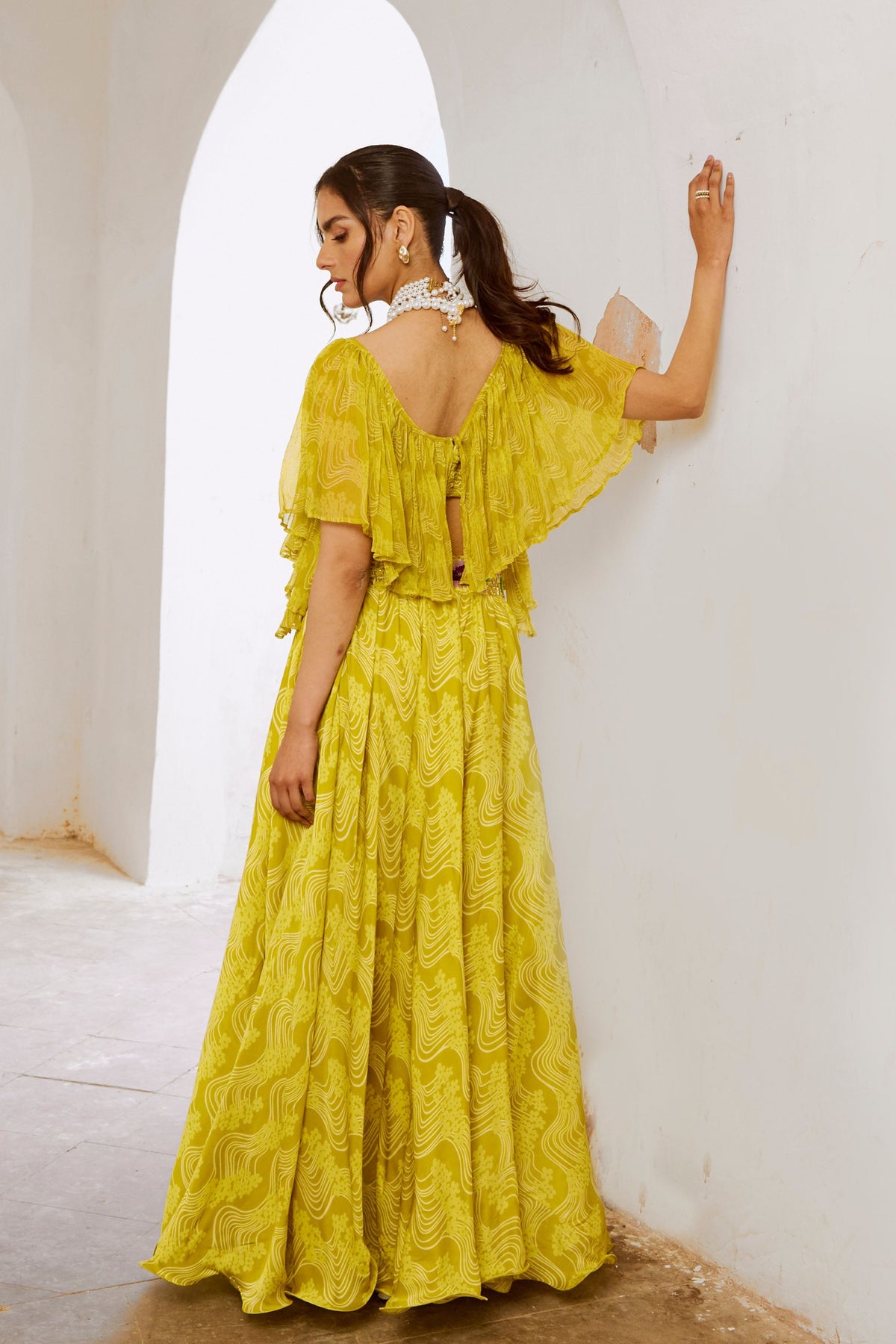 Lemon Green  Butterfly Boho Blouse Skirt Set