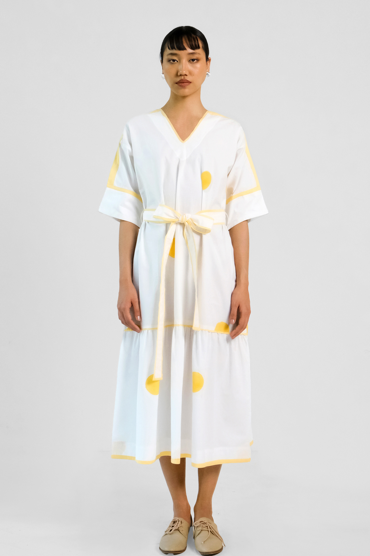 White Yellow Belt Dress