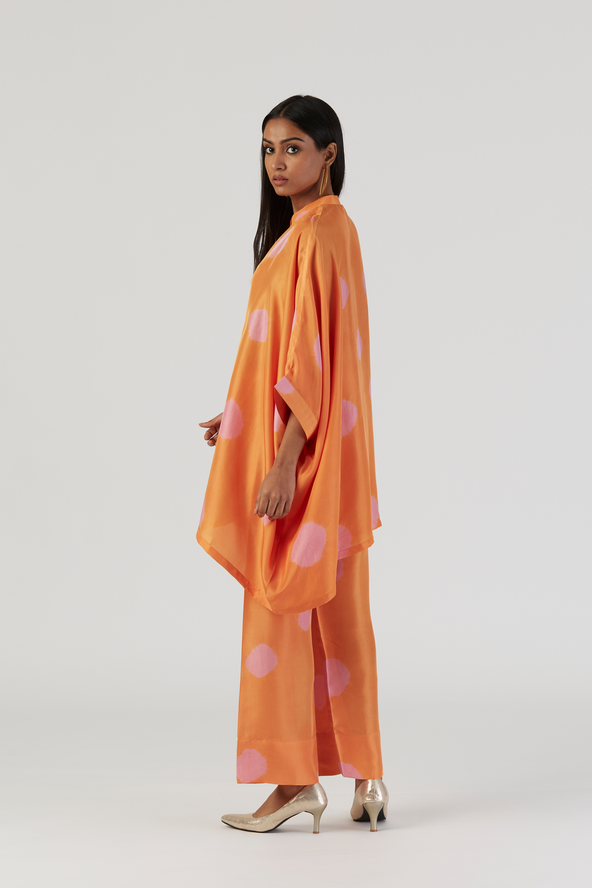 Orange Tie-Dye Silk Kaftan Set