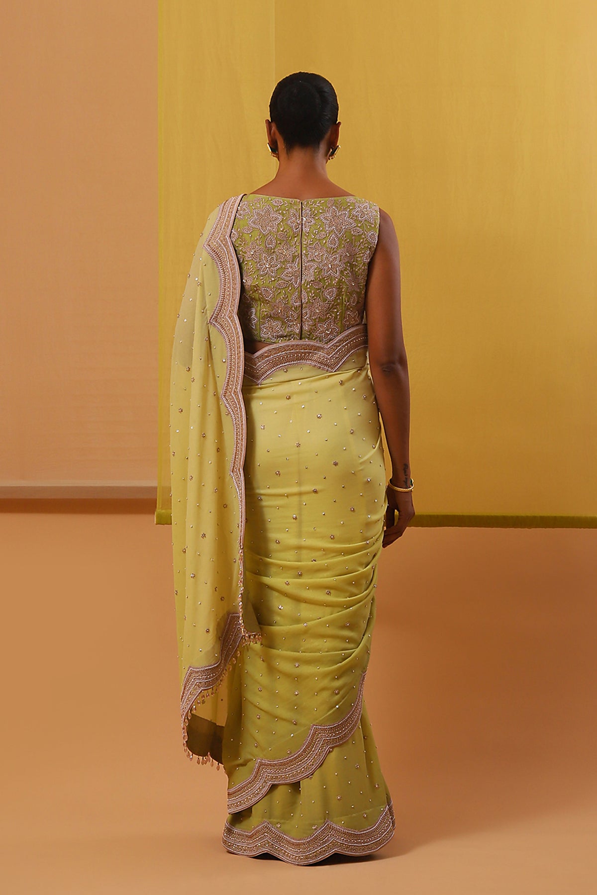 Lime Green Hafia Saree Set