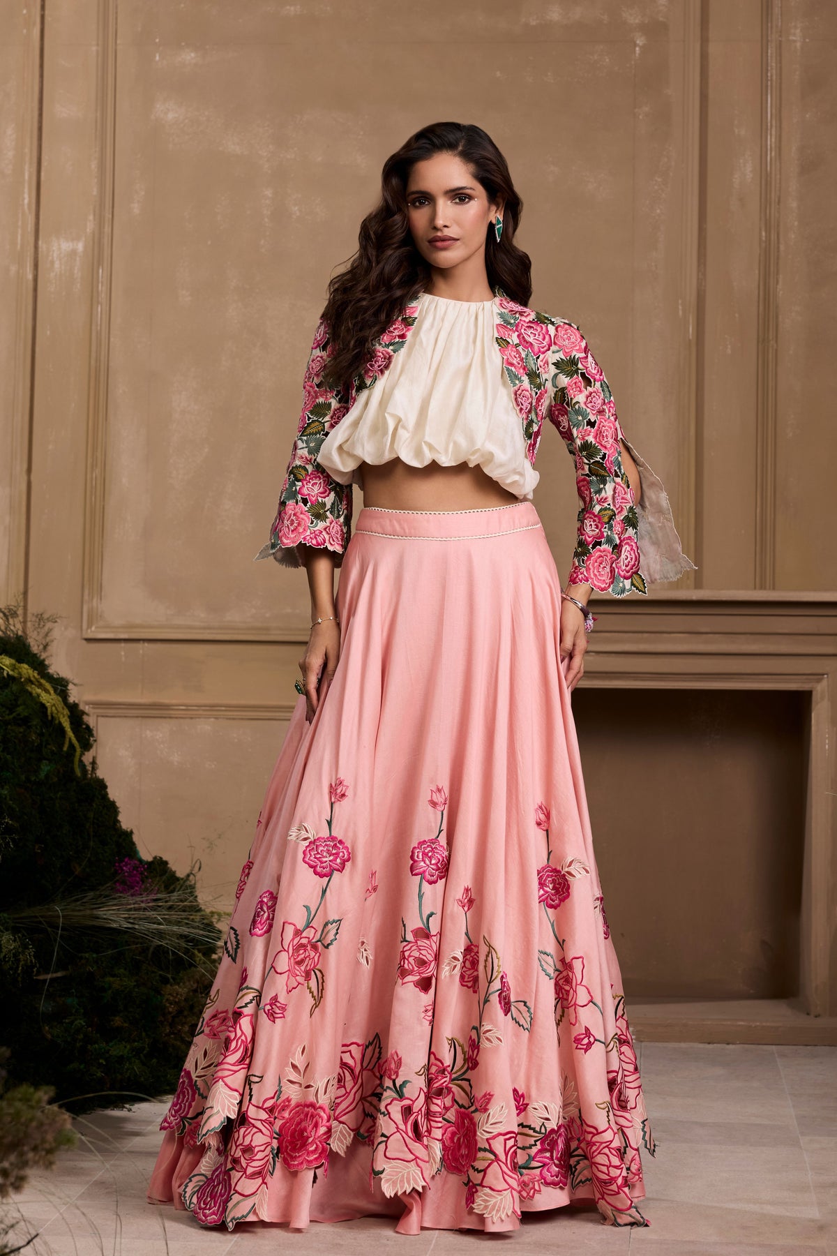 Rose Pink Cutwork Layered Lehenga