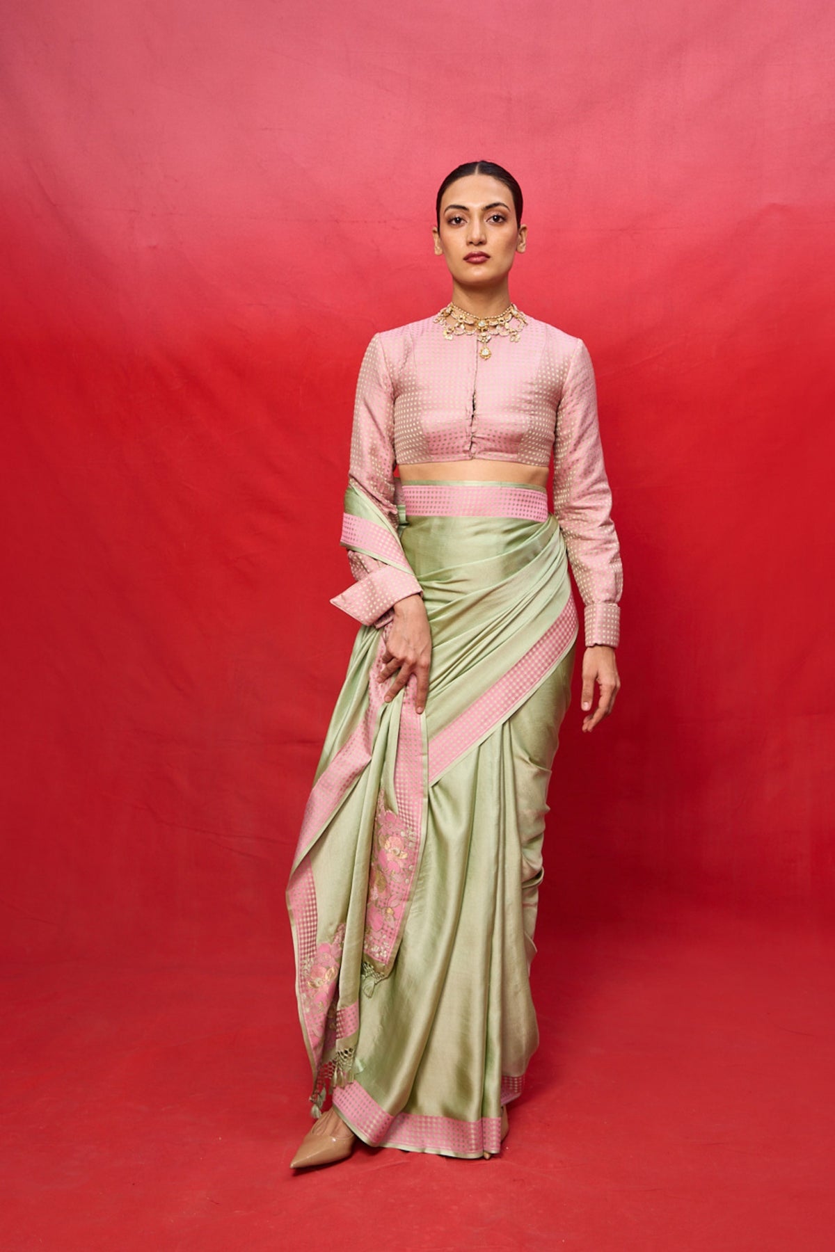 Handwoven Pistachio Green Satin Banarasi Saree
