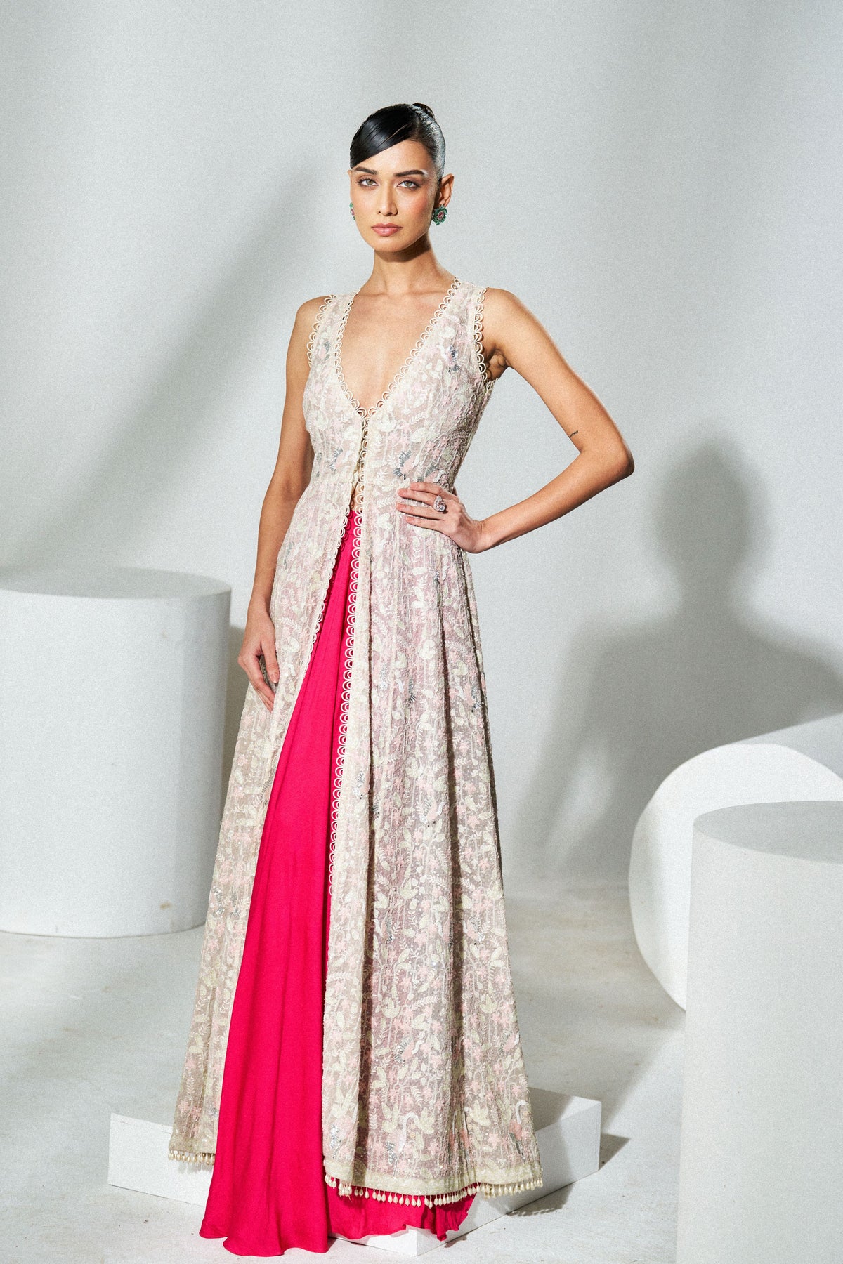 Ivory Embroidered Cape Set