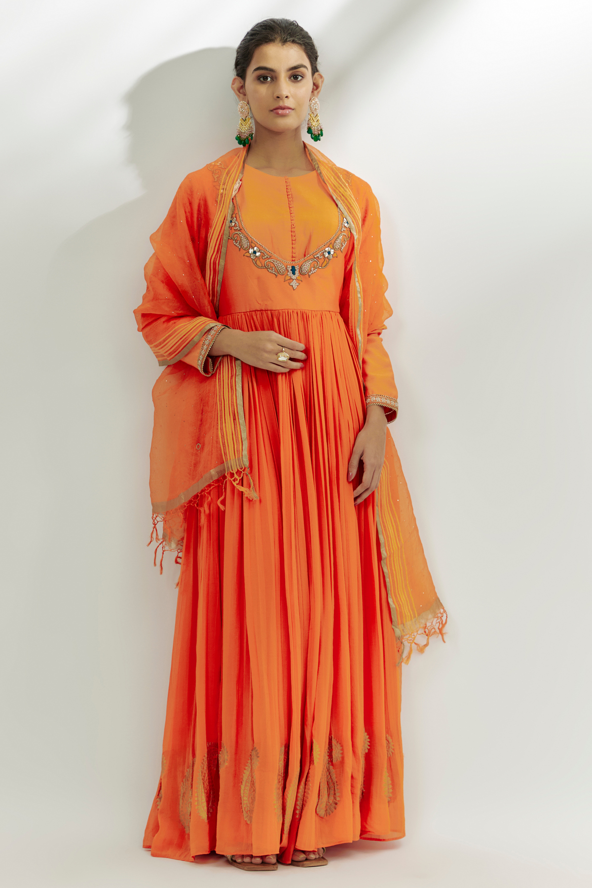 Orange Embroidered Anarkali Set