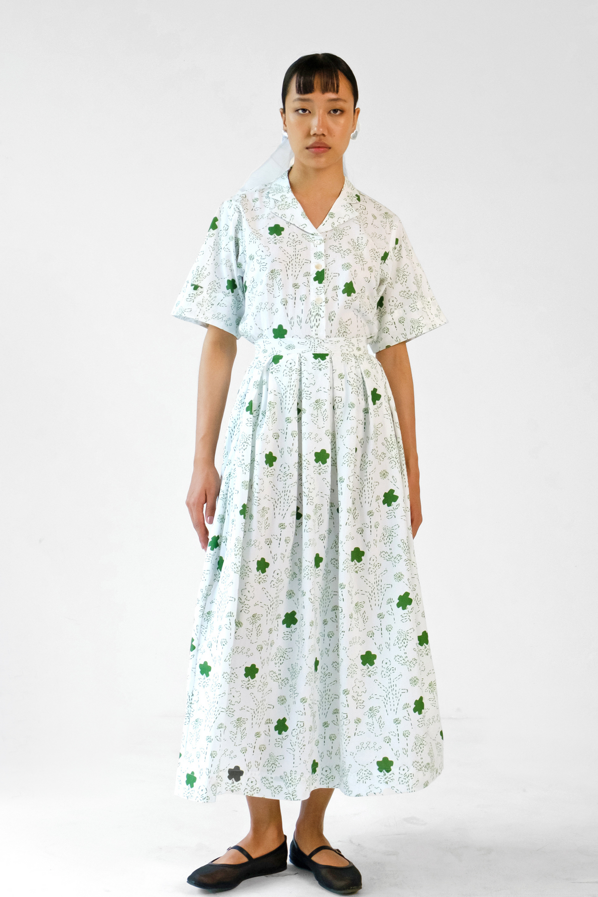 White and Green Skirt Set