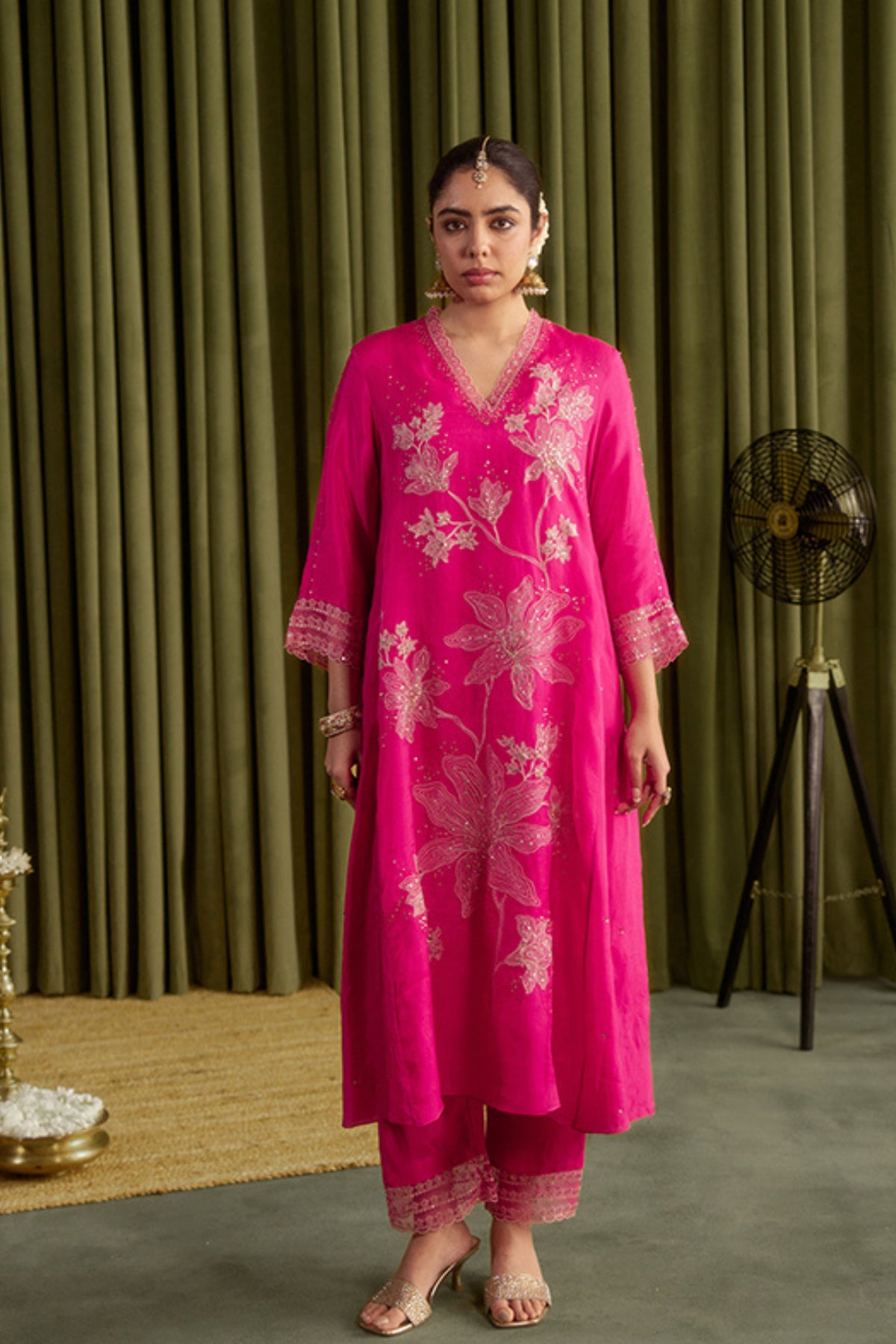 Hot Pink Embroidery Kurta Set