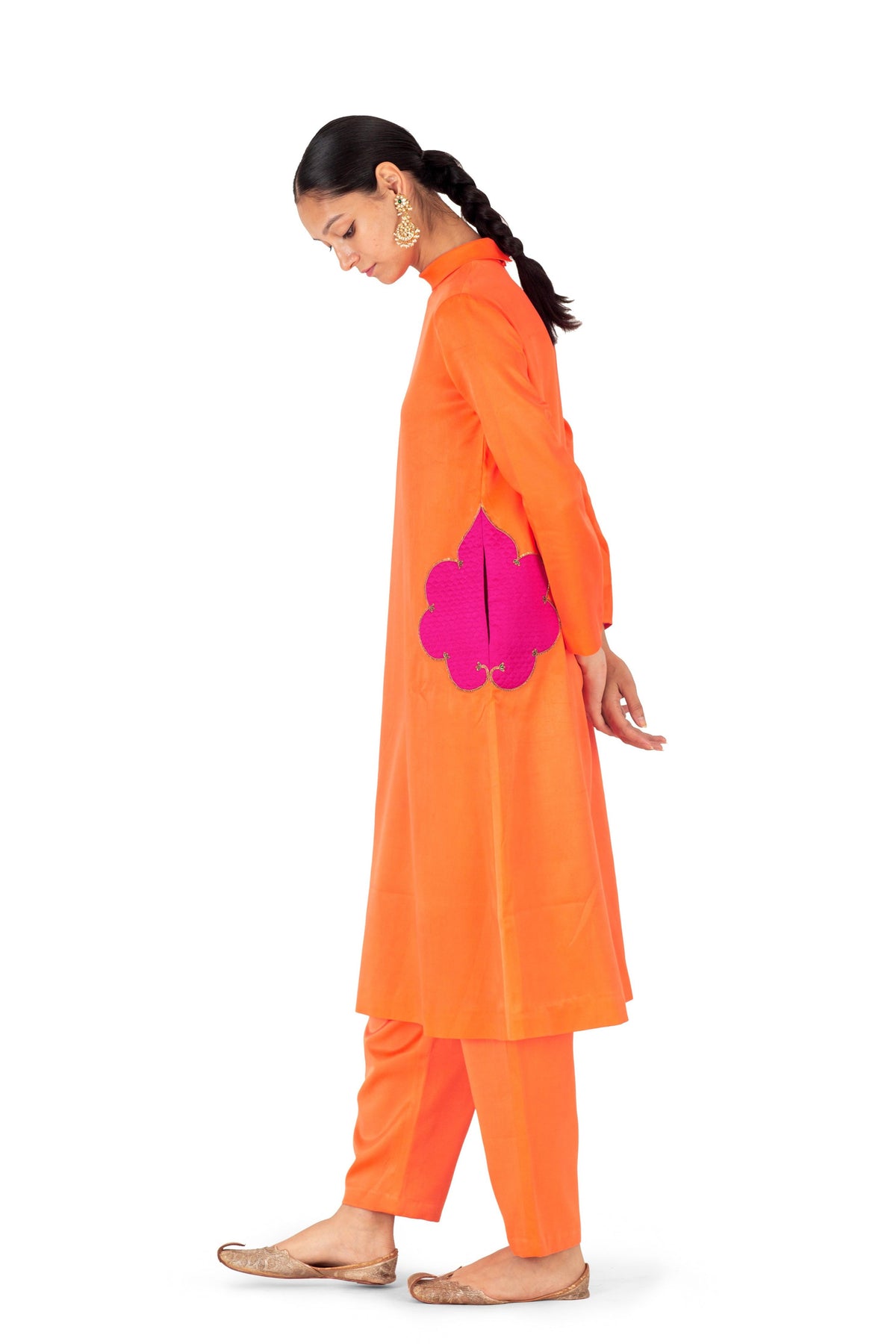 Orgao Orange Satin Kurta Set