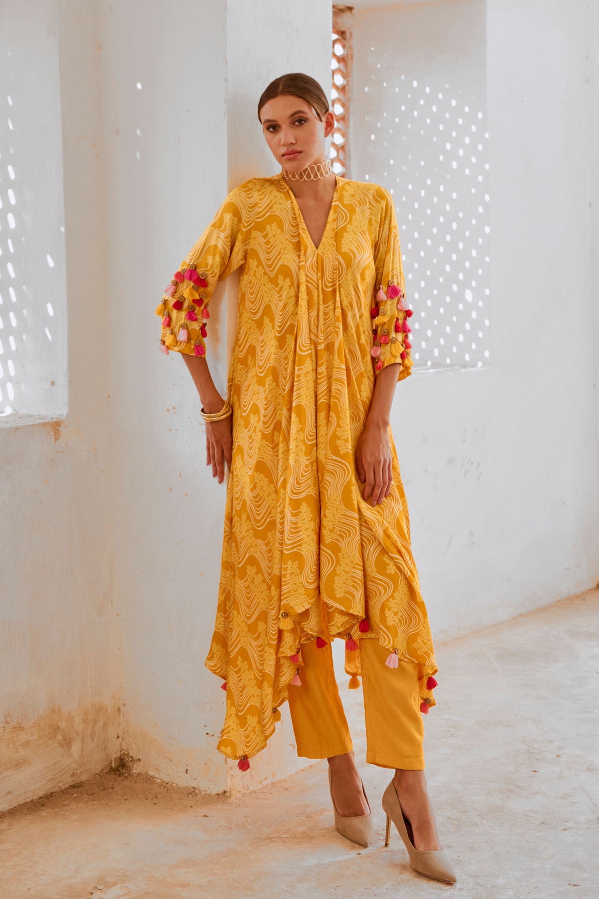 Marigold Yellow Tassel Tunic Set
