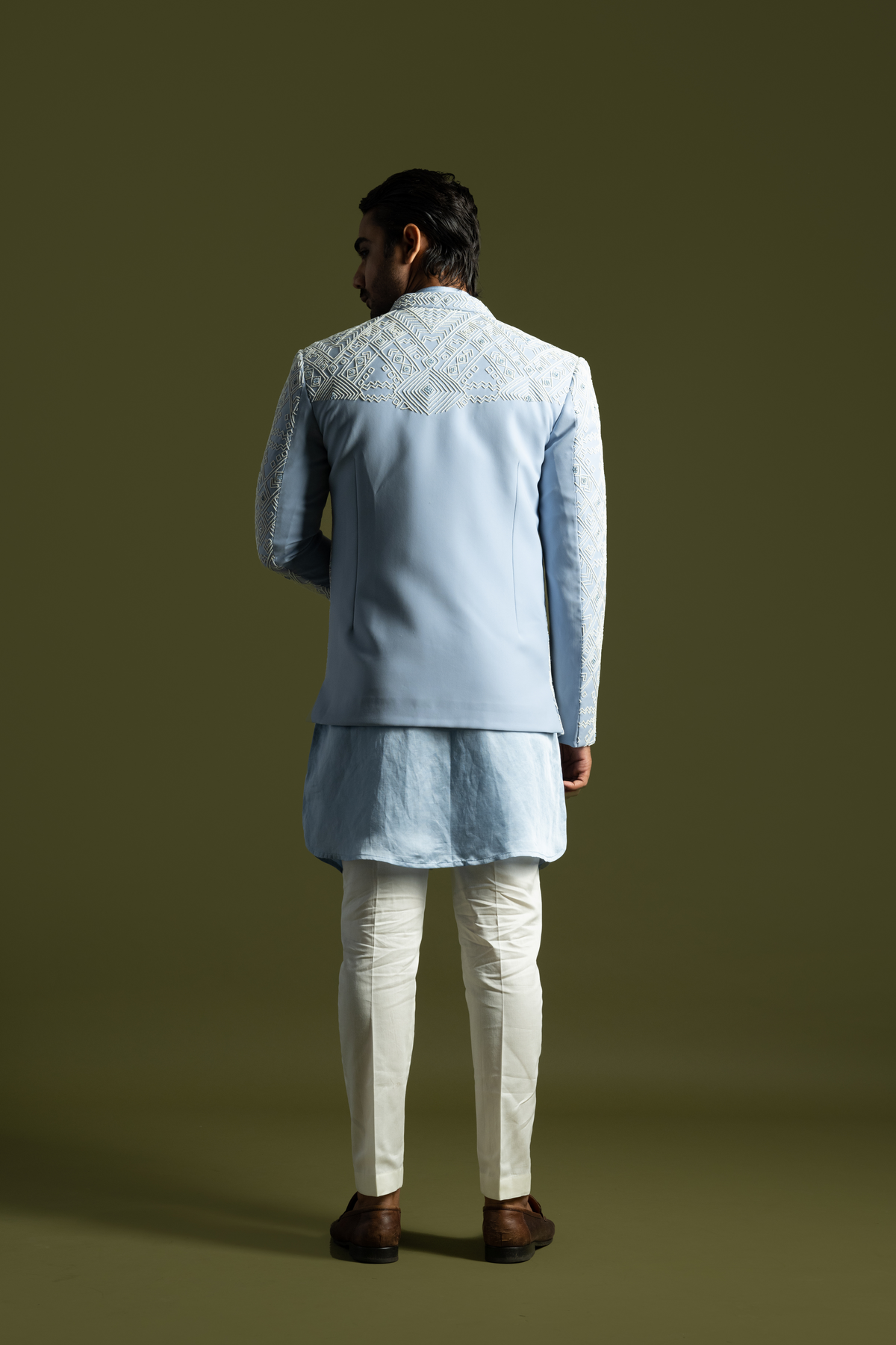 Ice Blue Suiting Achkan Set