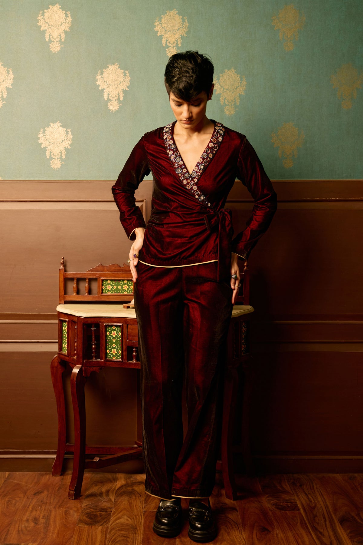 Sangria Front Tie Knot Jumpsuit