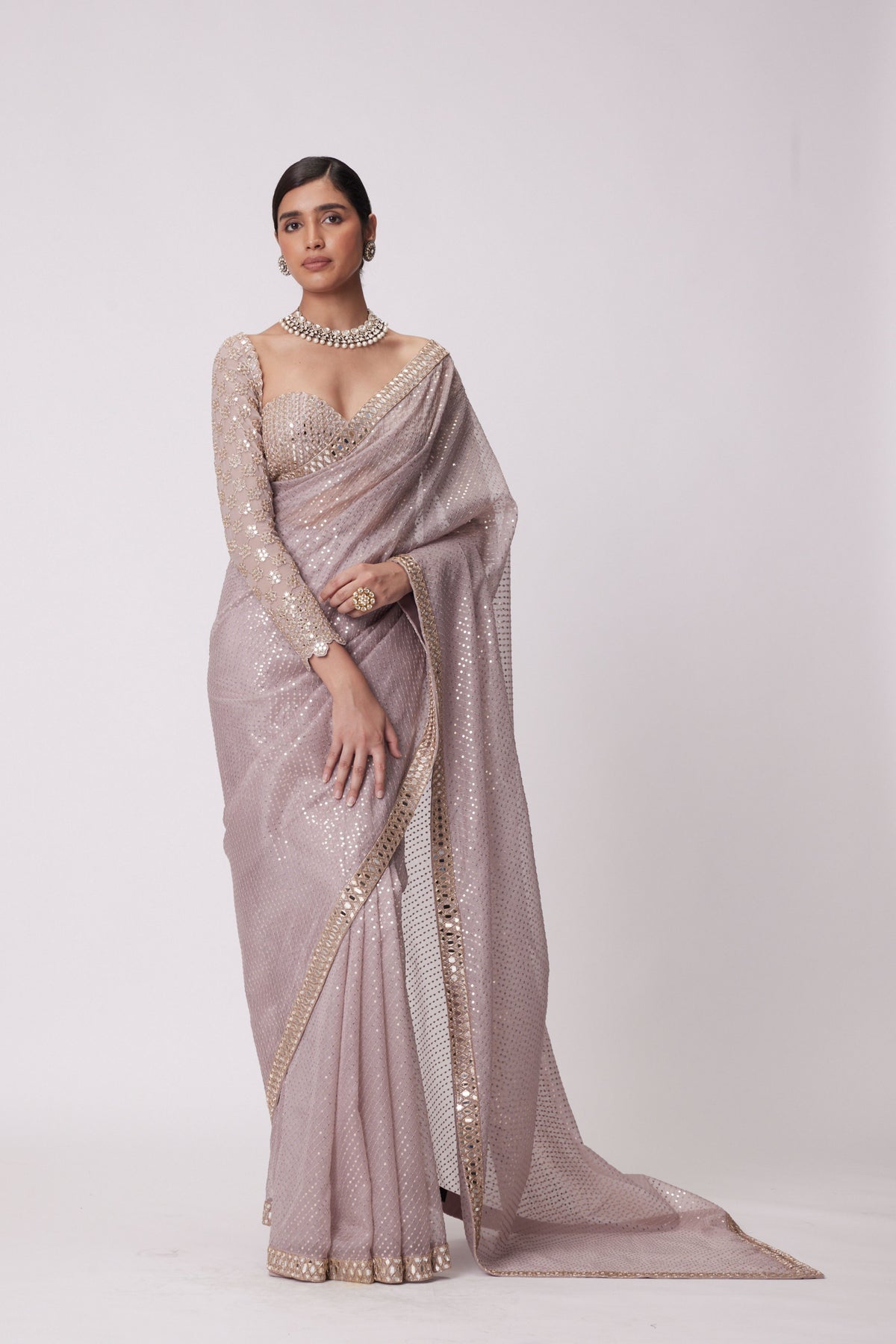 Ash Pink Saree Set