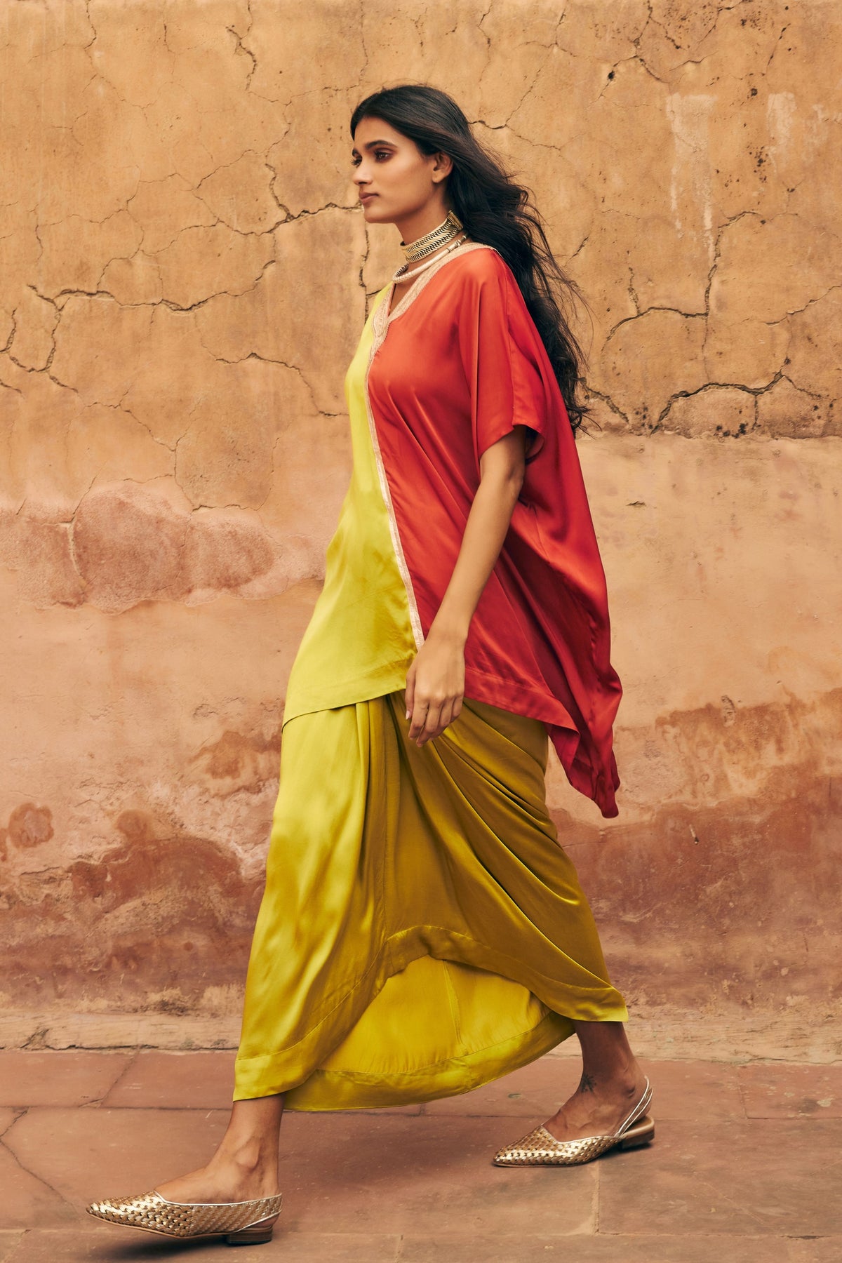 Half-and-half Kaftan Skirt Set