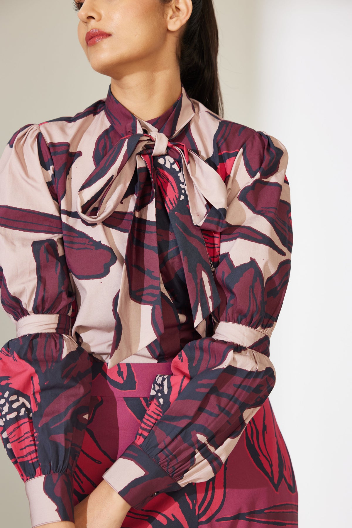 Beige and Maroon Tie Shirt